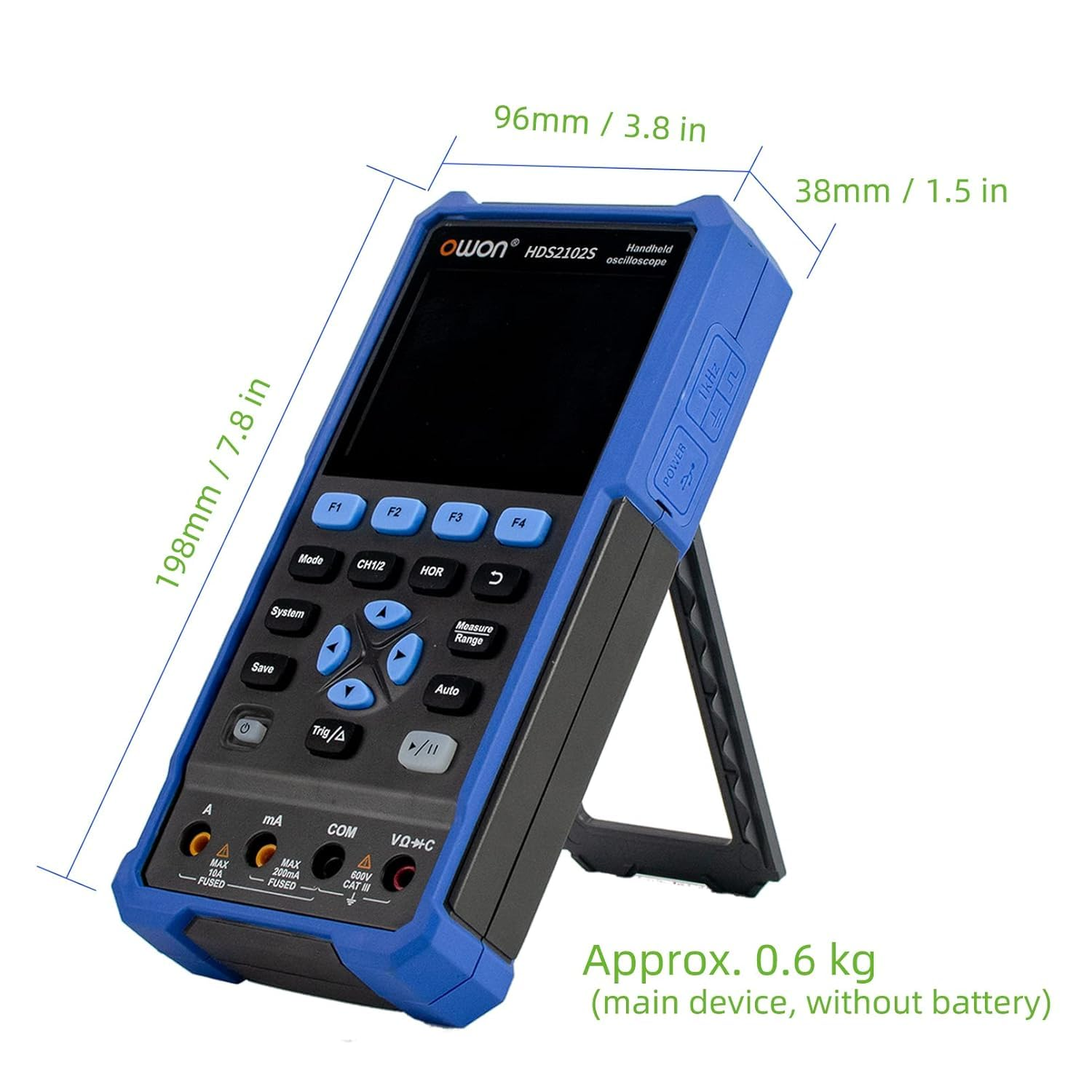 OWON Oscilloscope Hds2102S 3 in 1 Digital Handheld Oscilloscope Multiumeter,2-Ch 100 Mhz Bandwidth USB Type-C Interface, 20000 Counts Digital Multimeter with 3.5 Inch LCD Display image number 3