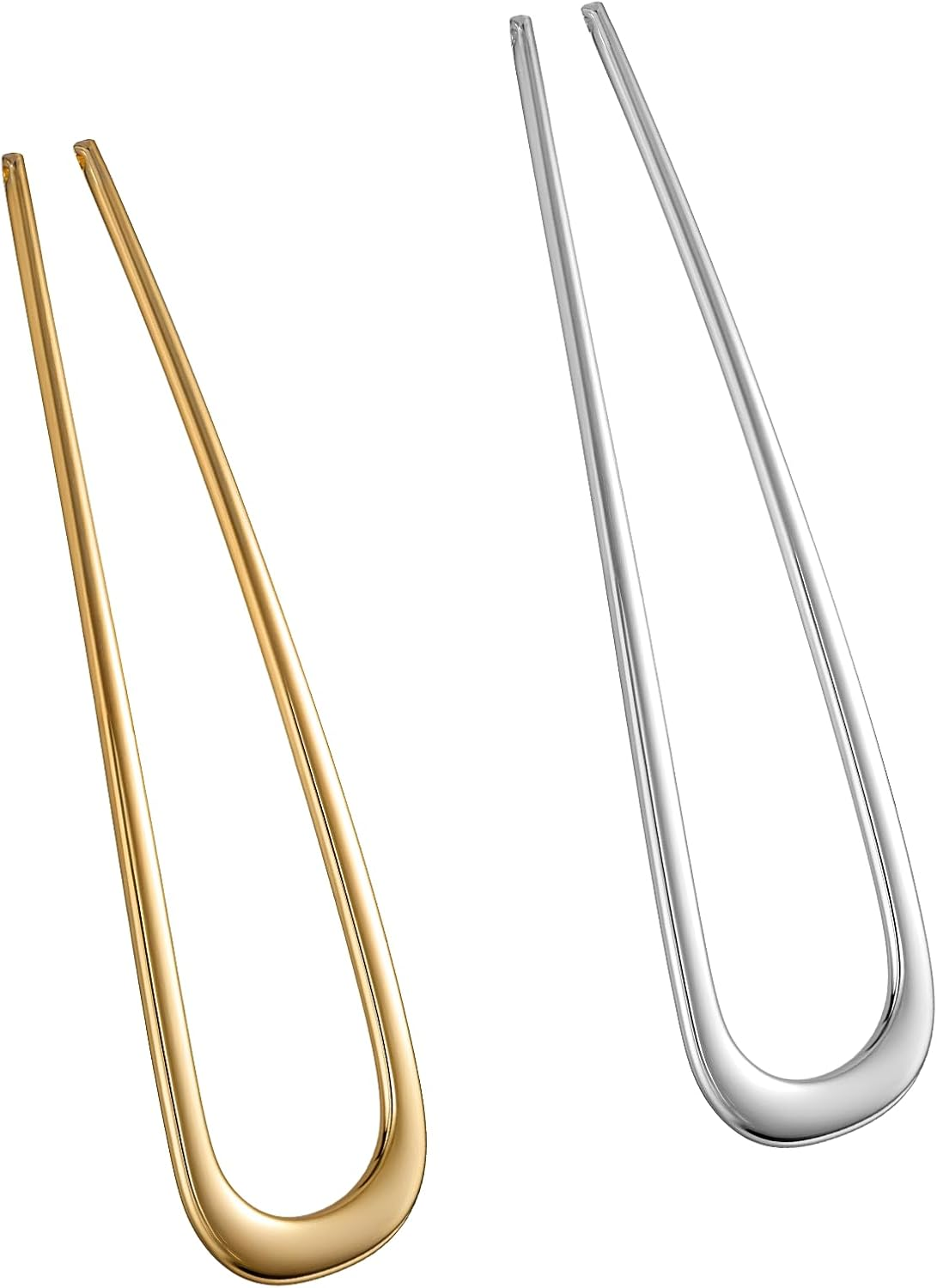 2Pcs French Pins French Hair Pin, U Shaped Hair Twist Pins for Thick Hair, French Hair Sticks Fork for Women, Bun Pins for Hair Chignon Hair Pin Tool for Girls Hair Types Styling Accessories (Silver)