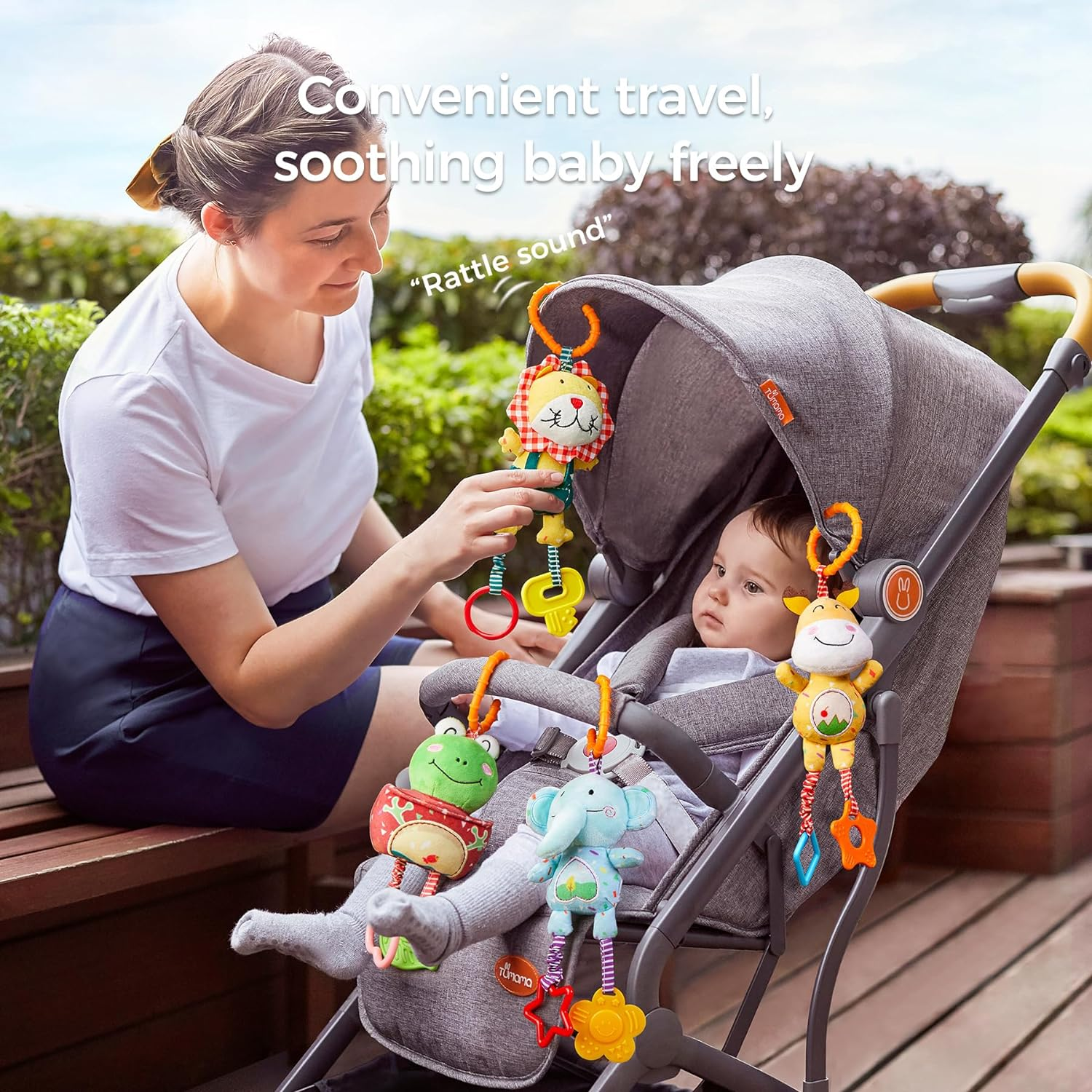 TUMAMA Baby Toys for 0, 3, 6, 9, 12 Months, Handbells Baby Rattles Soft Plush Early Development Stroller Car Toys for Infant, Newborn Birthday Gifts, 4 Pack image number 4