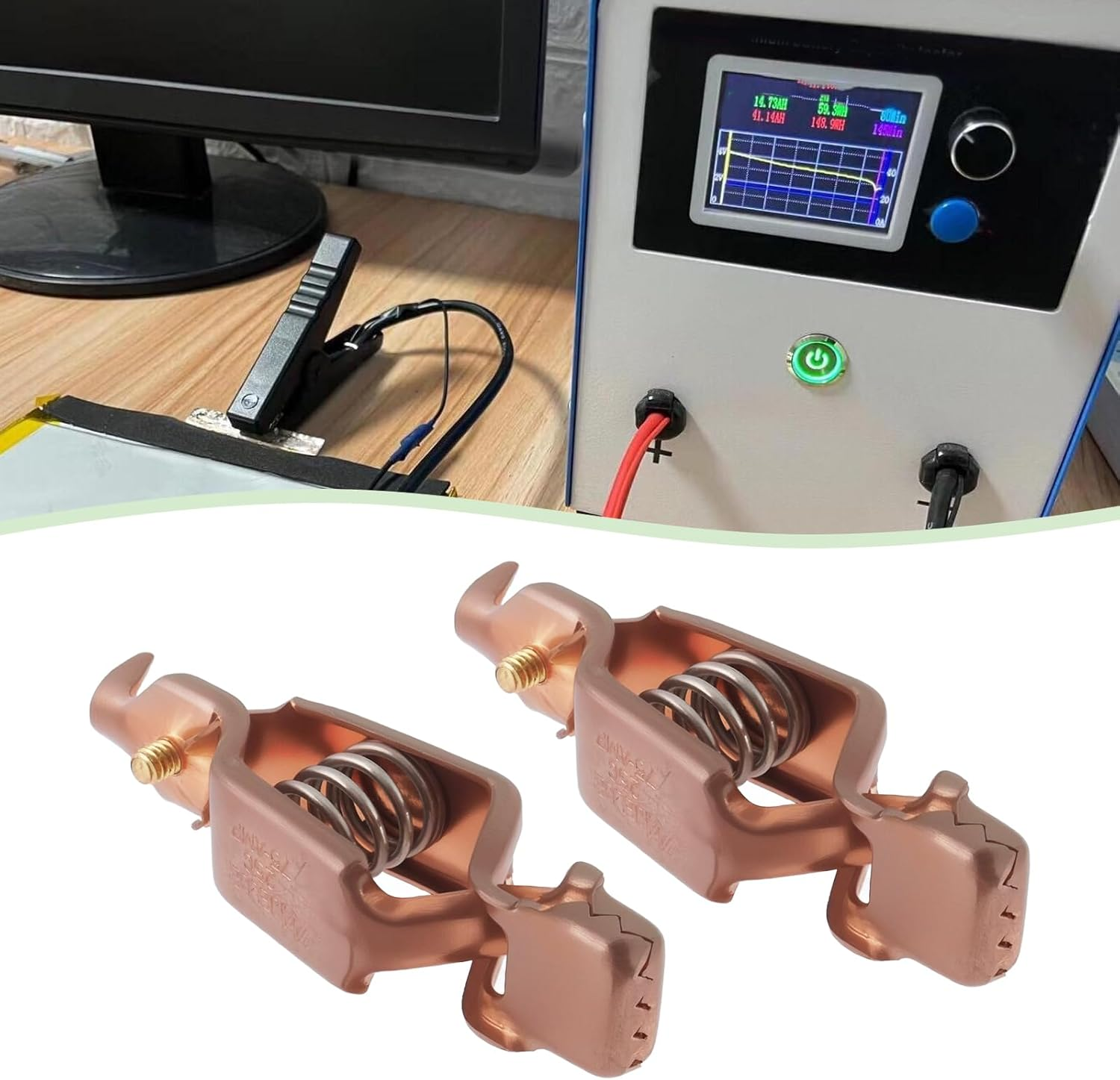 2X 75A 16Mm Copper Heavy-Duty Battery Clips with Green Clip Insulator for Charging Testing and Starting of Vehicles Ships image number 1