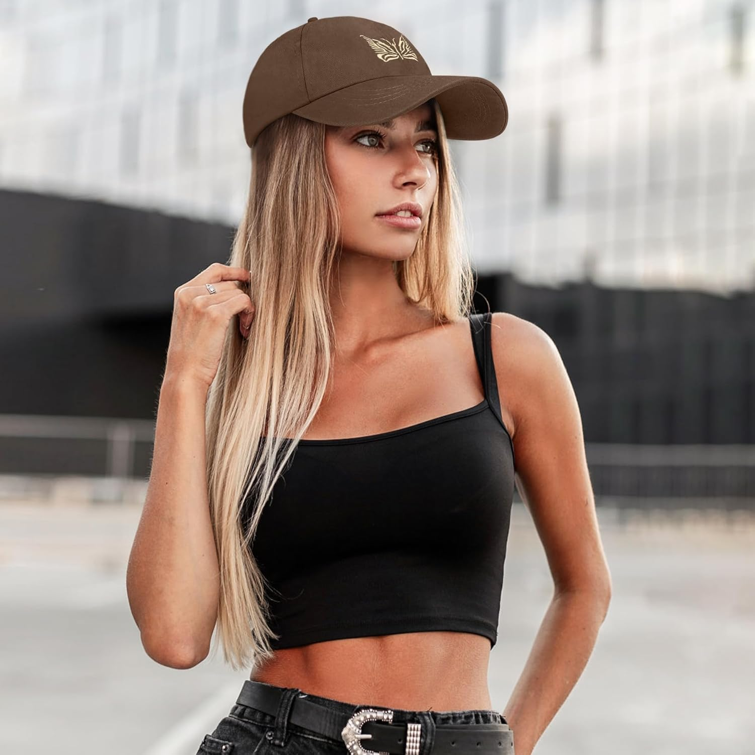 Hebenie Womens Baseball Cap - Butterfly Pattern Ladies Baseball Cap Adjustable Golf Running Hat Outdoor Sports Hat for Women image number 6