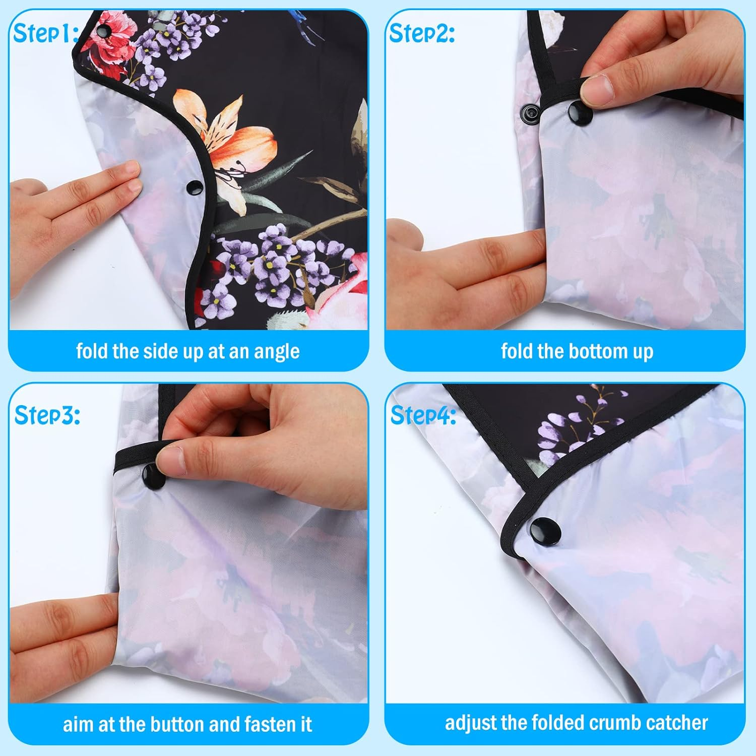 Janmercy 6 Pcs Adult Bibs for Women Washable Waterproof Bibs for Adults Clothing Protectors for Eating with Crumb Catcher Reusable Senior Elderly image number 6