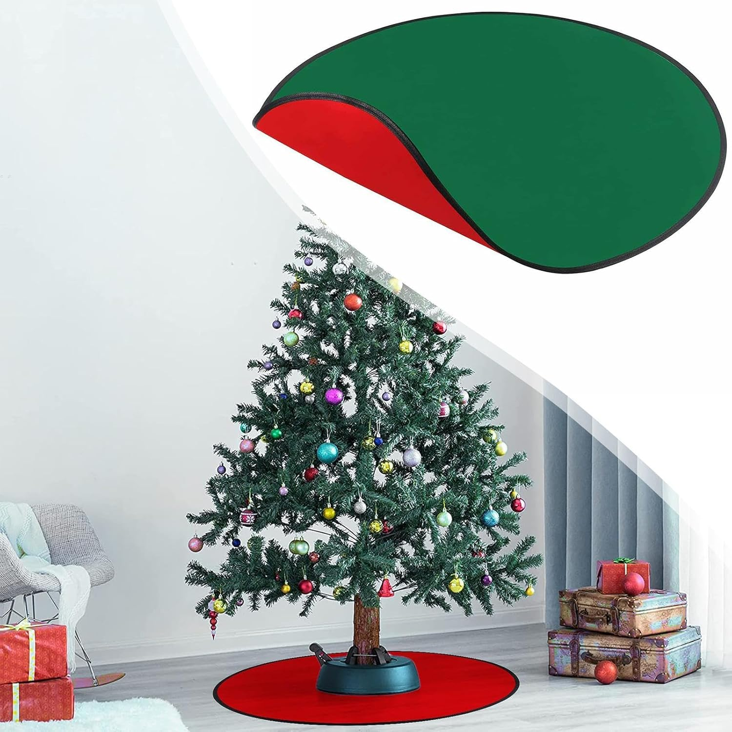 Christmas Tree Floor Mat, Waterproof Floor Protection Mat round Stand Pad, Red and Green Floor Rug Protective Christmas Tree Floor Protector for Christmas image number 1