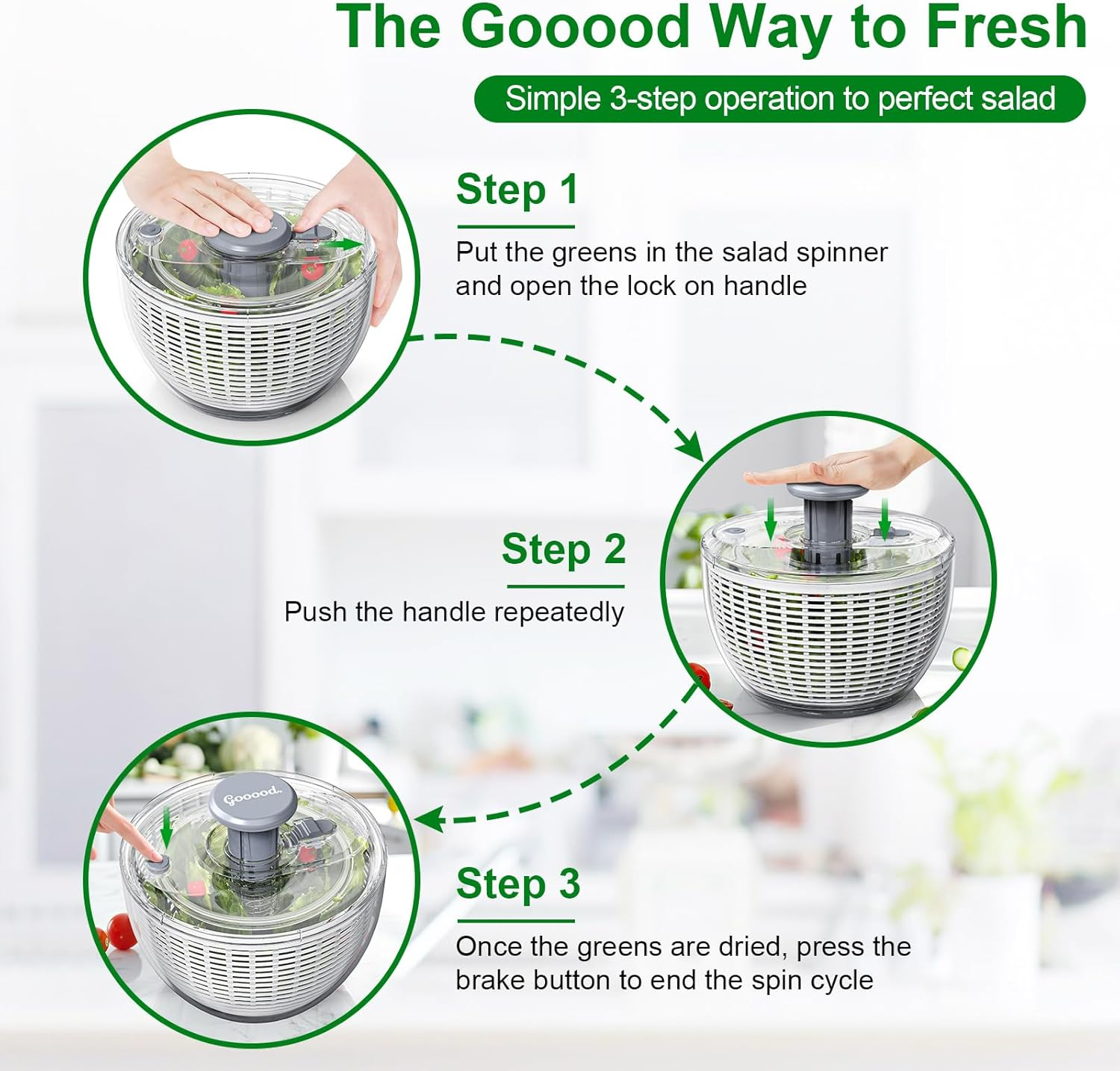 Gooood Salad Spinner, Lettuce Spinner with 6 Litres Large Colander, Fruit and Vegetable Wash Spinner Dryer, One-Handed Good Grips Transparent Snack Spinner and Lettuce Crisper for Health in Kitchen image number 2