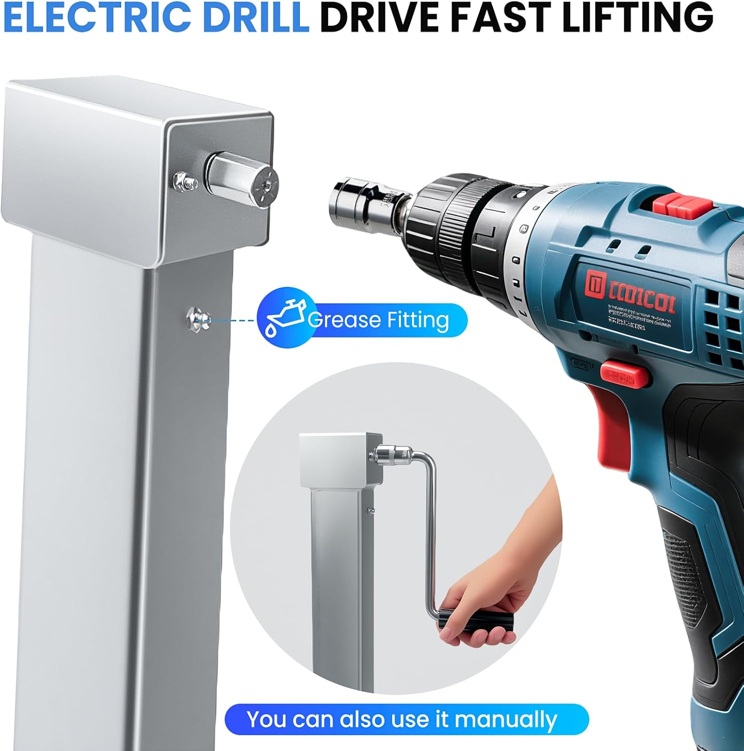 8000 Lbs Heavy Duty Trailer Jack, 28.8" Lift, 20-24V Cordless Drill Compatible, for RV, Boat, Yacht & Utility Trailers, with Manual Crank Handle & Weatherproof Cover, Sliver