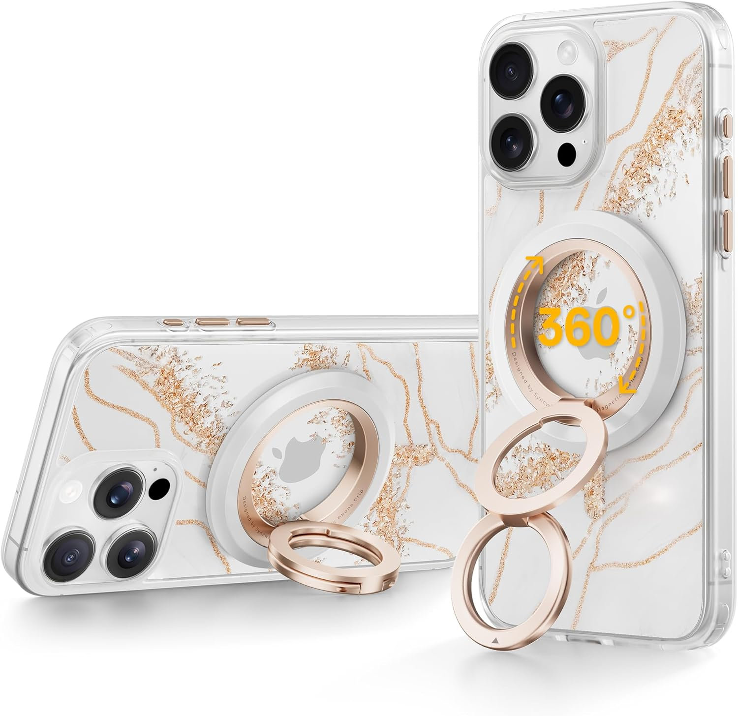 SYNCWIRE Phone Ring Holder Grip for Magsafe, 360&deg; Rotation Magnetic Cell Phone Grip Stand Two-Sided Magnetic Compatible with Iphone 17 16 15 14 13 12 Pro Max Fits Magsafe Accessories