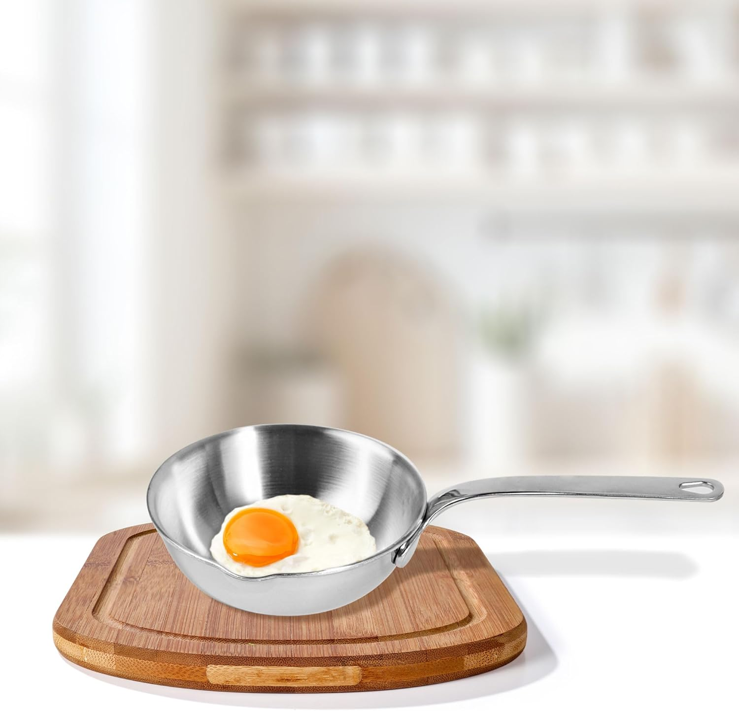 IMEEA 13Cm Mini Egg Pan Omelet Pan Sauce Pan Mini Frying Pan SUS304 Stainless Steel Butter Warmer with Spout Portable Camping Cooking Pan image number 1