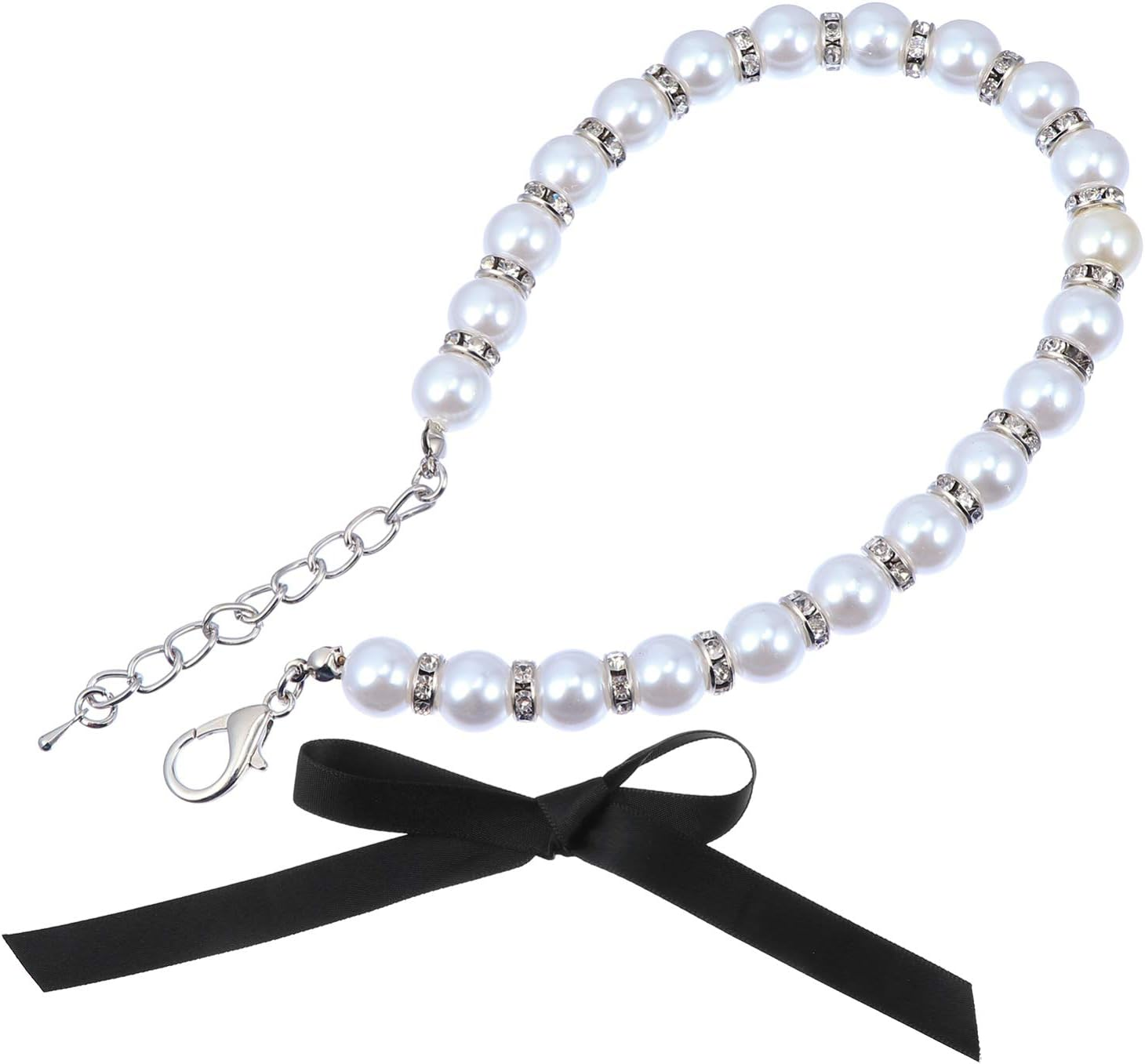 POPETPOP 1 Set Dog Cat Pet Pearls Necklace Collar Bling Accessories Ribbon Charm Pet Jewelry Chihuahua Yorkie Girl Clothes Costume Outfits Accessories M image number 5