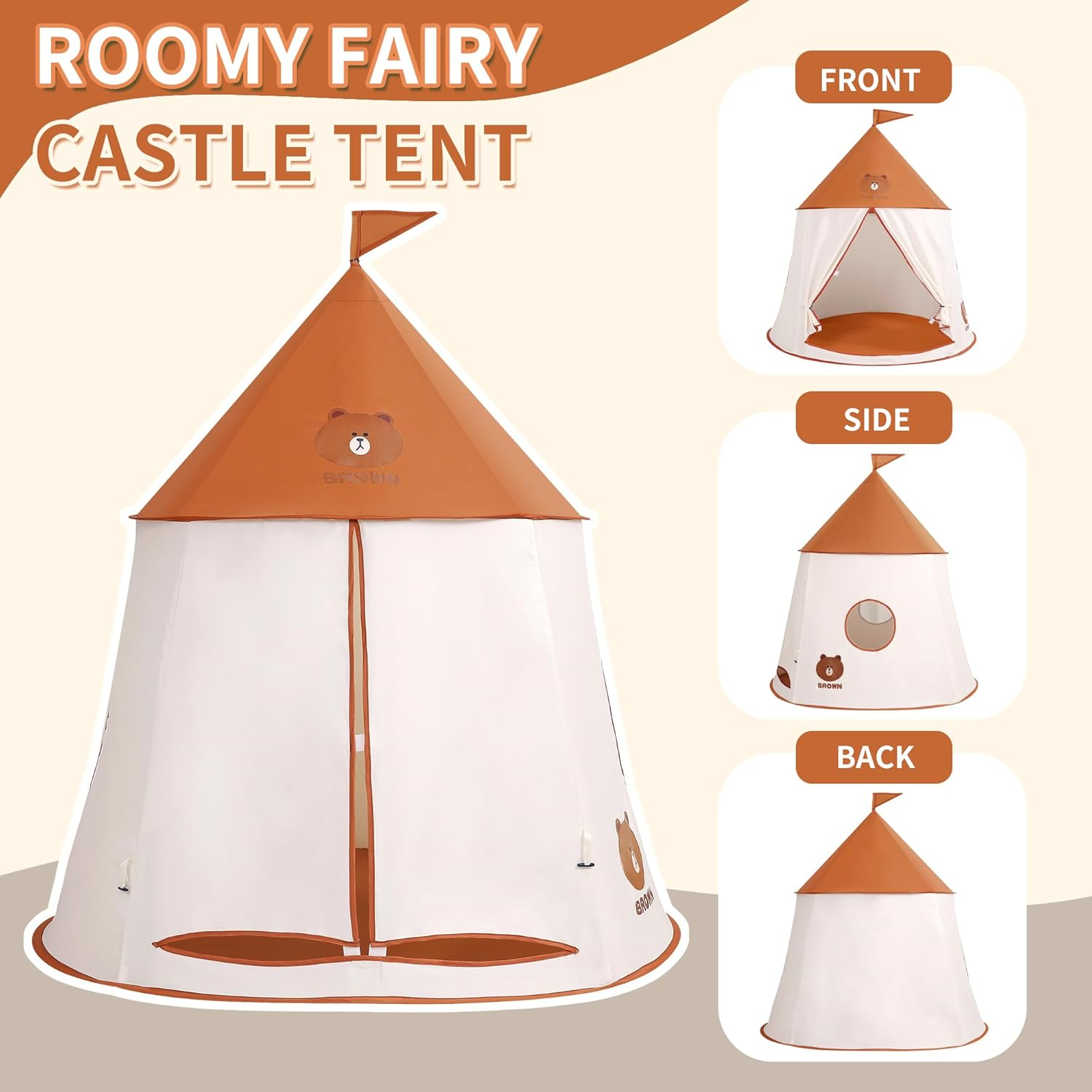 Kids Play Tent Pop-Up Indian Tent Tipi Baby Princess Prince Castle Play Tent Baby Garden Toys Indoor Outdoor Large Children Portable Playhouse Toddler Toys Christmas & Birthday Gift (Brown Bear) image number 5