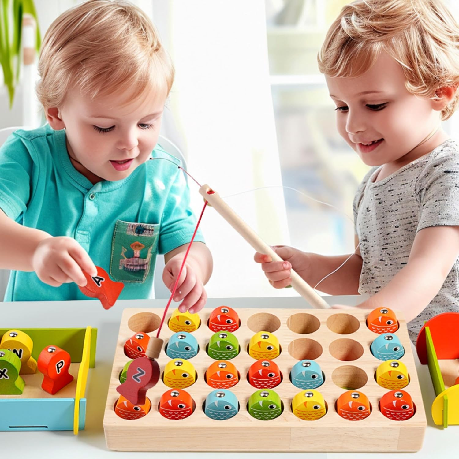 Magnetic Fishing Game, Montessori Wooden Educational Toys for Toddler Kids Learnig ABC Alphabet & Color Sorting,Fine Motor Skill Toys for 2 3 4 Years Old Toddler Boys Girls Gift image number 6