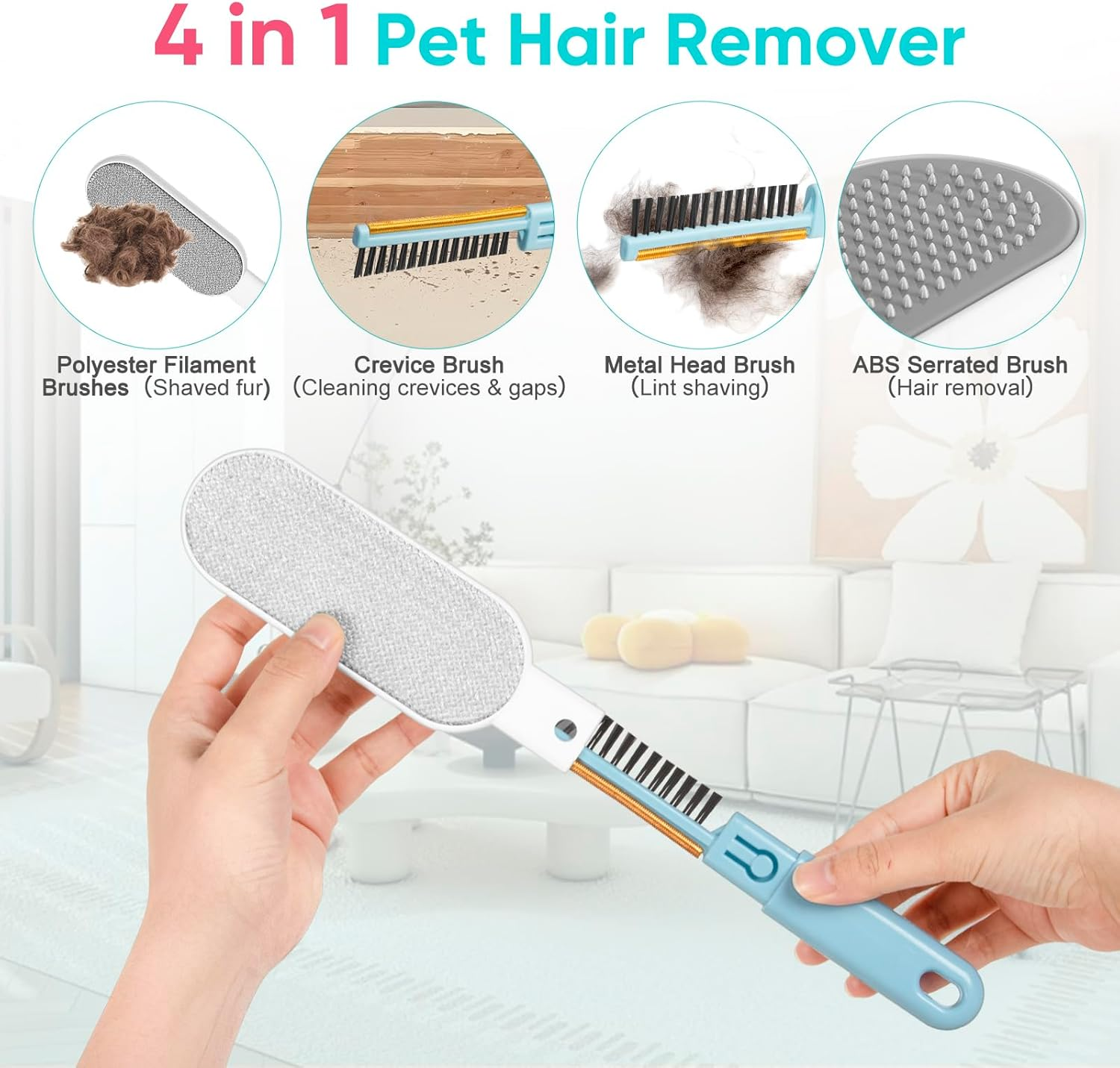 6 in 1 Pet Hair Removal Tool Carpet Brush, 8PCS Retractable Pet Hair Removal Broom Carpet Rake for Pet Hair Removal, Pet Hair Broom Suitable for Carpets, Floor Mats, Sofas and Pet Towers image number 4