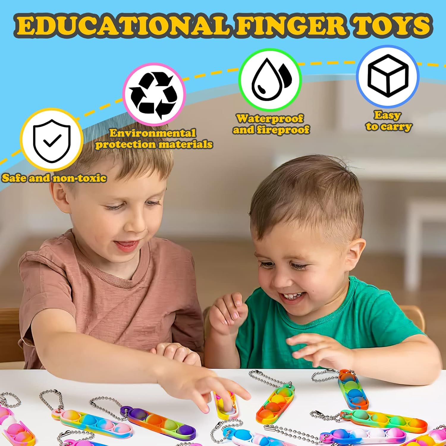 16Pcs Pop Keyring It Fidget Toys Pack Party Bag Fillers for Kids, Poppet Keyring Christmas Eve Box Stocking Fillers Game Prizes Kids Valentines Day Birthday Party Favour Gifts Sensory for Girls Boys