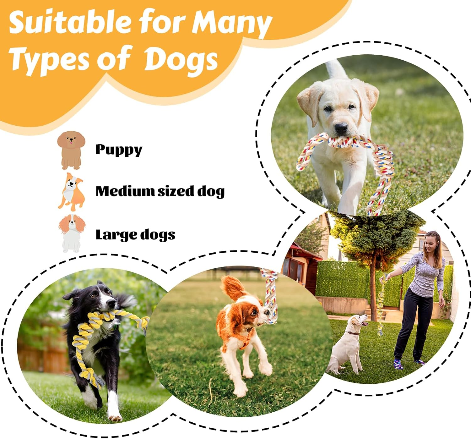 Tug Toy Dog Toy Rope Dog, Pack of 2 Dog Toys Indestructible, 58 Cm + 48 Cm Dog Ropes, Interactive Chewing Toy, Robust Puppy Toy for Medium to Large Dogs and Small Dogs image number 3