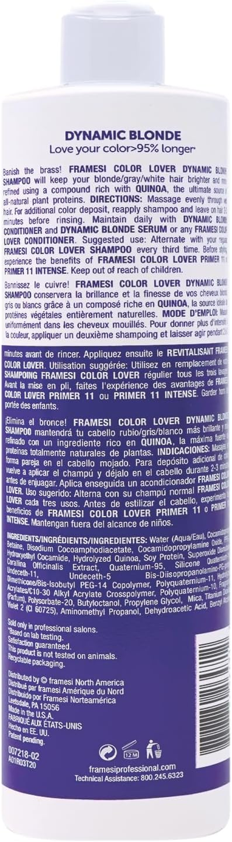 Framesi Color Lover Dynamic Blonde Violet Shampoo, 16.9 Ounce image number 3