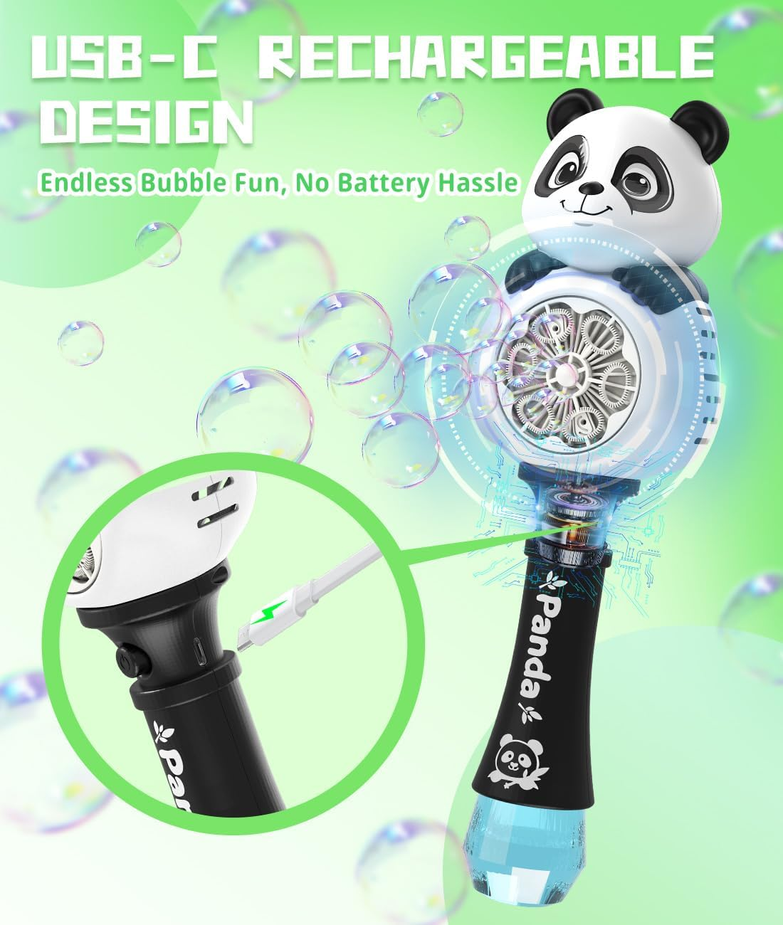 Rechargeable Bubble Machine - Bubble Wand for Kids with Colorful LED - Make Large Bubbles - Party Birthday Wedding Outdoor Toys Gifts for Toddlers Ages 3+ image number 5