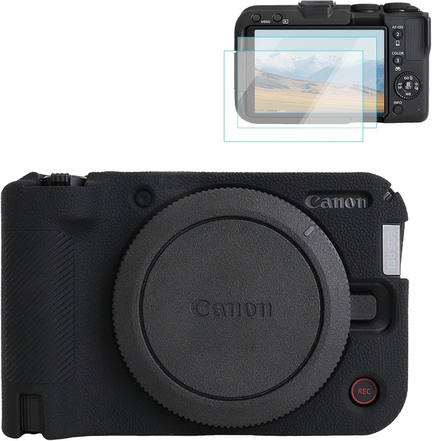Rieibi Silicone Case for Canon EOS R50 V Camera, Soft Camera Protective Case for Canon EOS R50V Camera Accessories with 2 Screen Protectors, Black