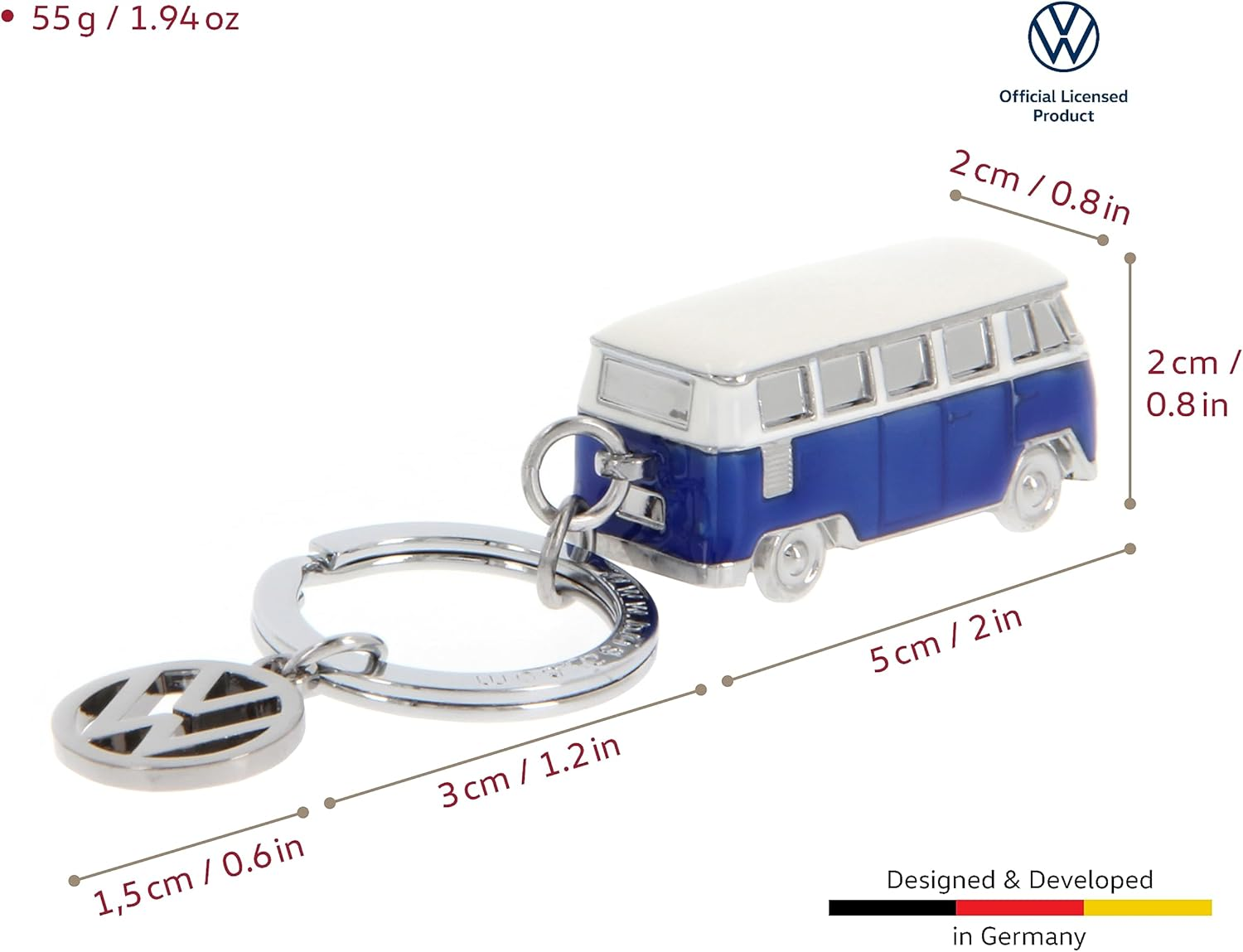 BRISA VW Collection - Volkswagen Bus T1 Camper Van Kombi 3D Model Key Ring Chain, Gift Idea/Fan Souvenir/Retro Vintage Product (Blue) image number 3
