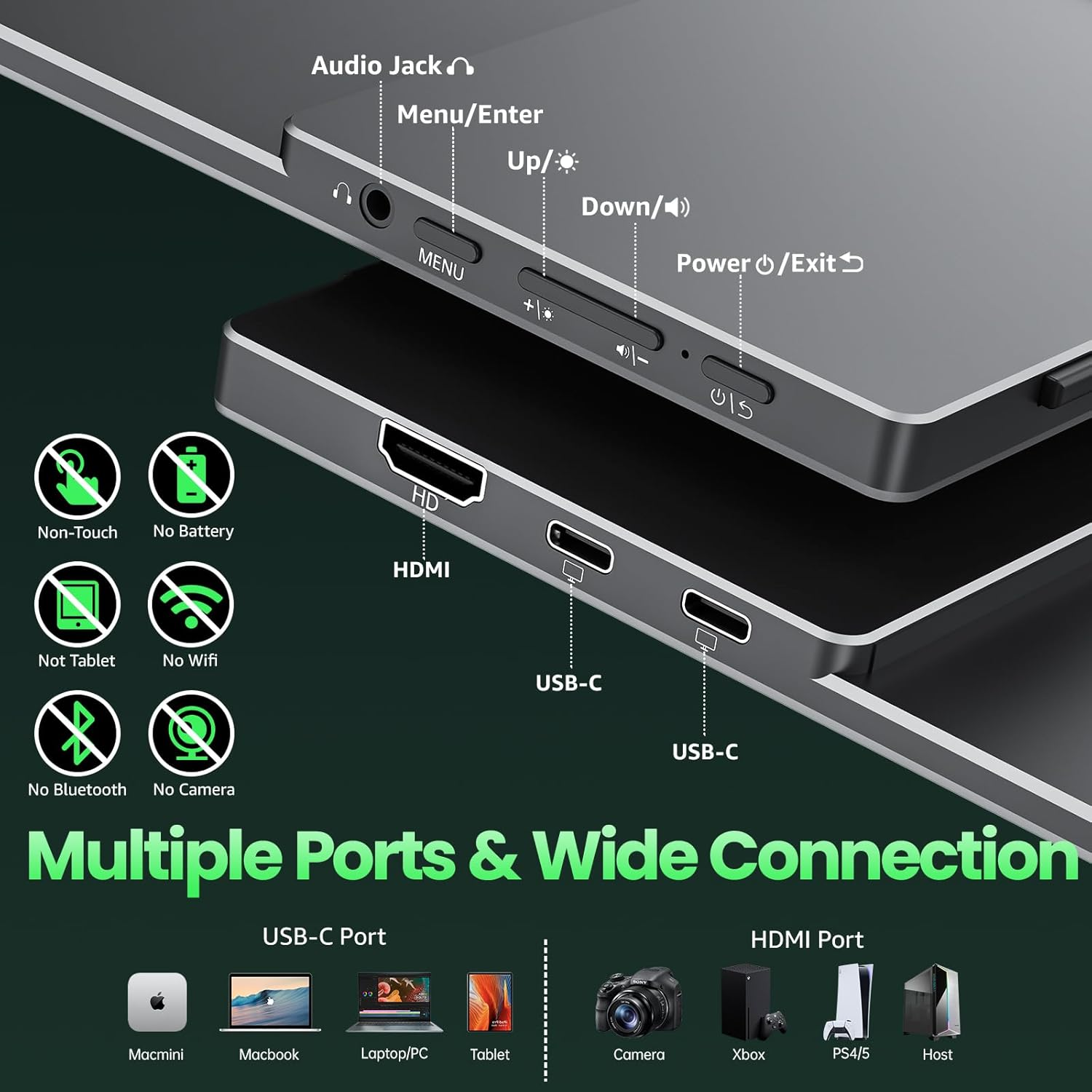 Cocopar Portable Monitor 15.6 Inch Upgraded Travel 1080P Monitor with Speaker Full Size HDMI USB-C External Display for Laptop Macbook Surface PC Xbox PS4/5, with Kickstand, VESA Mountable image number 1