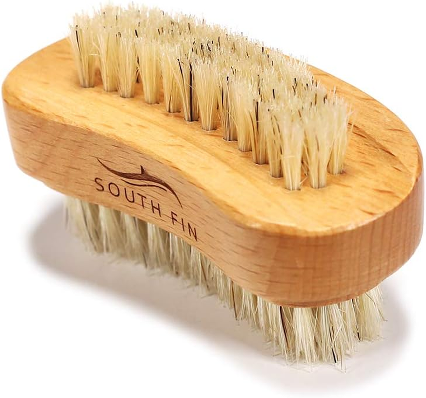 SOUTH FIN Natural Bristle Nail Brush with Beechwood Handle for Manicure and Pedicure Clean and Remove Calluses