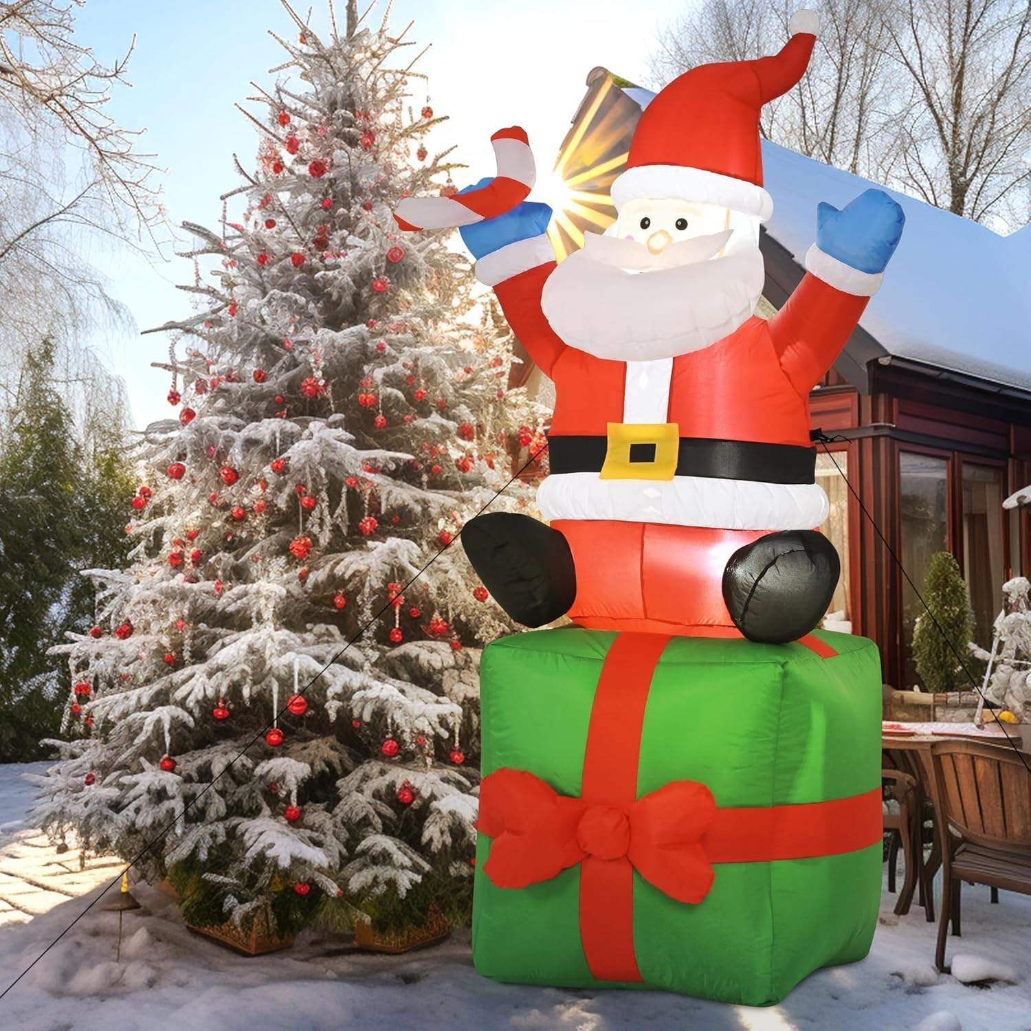 6FT Christmas Santa Inflatables Outdoor Decorations Santa Claus with Gift Box Blow up Yard Decorations for Outdoor Christmas Party Yard Garden Lawn Xmas Decoration image number 4