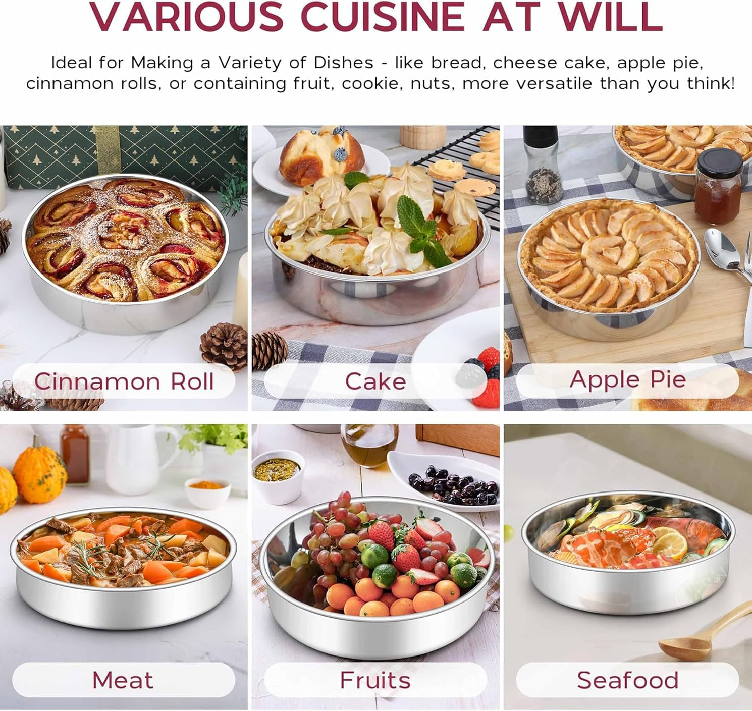 Cake Pan Set of 3, 20Cm X 5Cm Stainless Steel round Cake Tin Baking Pans, Healthy & Toxic Free, Leakproof & Easy Clean, Mirror Finish & Sturdy, Oven & Dishwasher Safe (20Cm- 3 Pack) image number 4