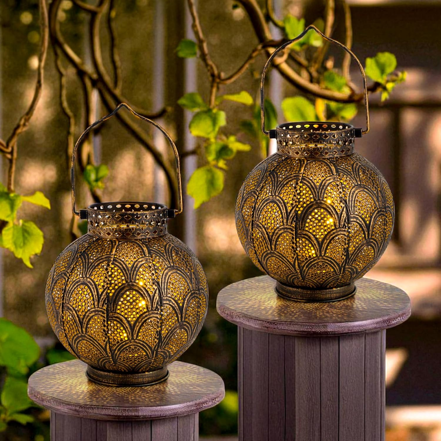 TRIROCKS Set of 2 Metal Moroccan Style Table Lamps, 7 Inch Battery Operated Cordless Lamp with LED Lights, Perfect for Home, Living Room, Parties, Indoor Table Top image number 2