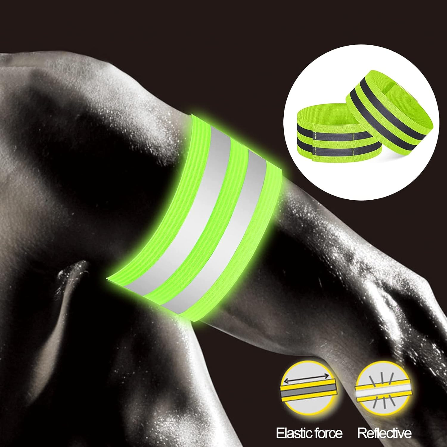 Reflective Armbands, High Visibility Reflector Bands Running Safety Gear Reflective Elasticated Wristbands Hi Vis Security Arm Ankle Straps Belts for Walking Cycling and Night Activities