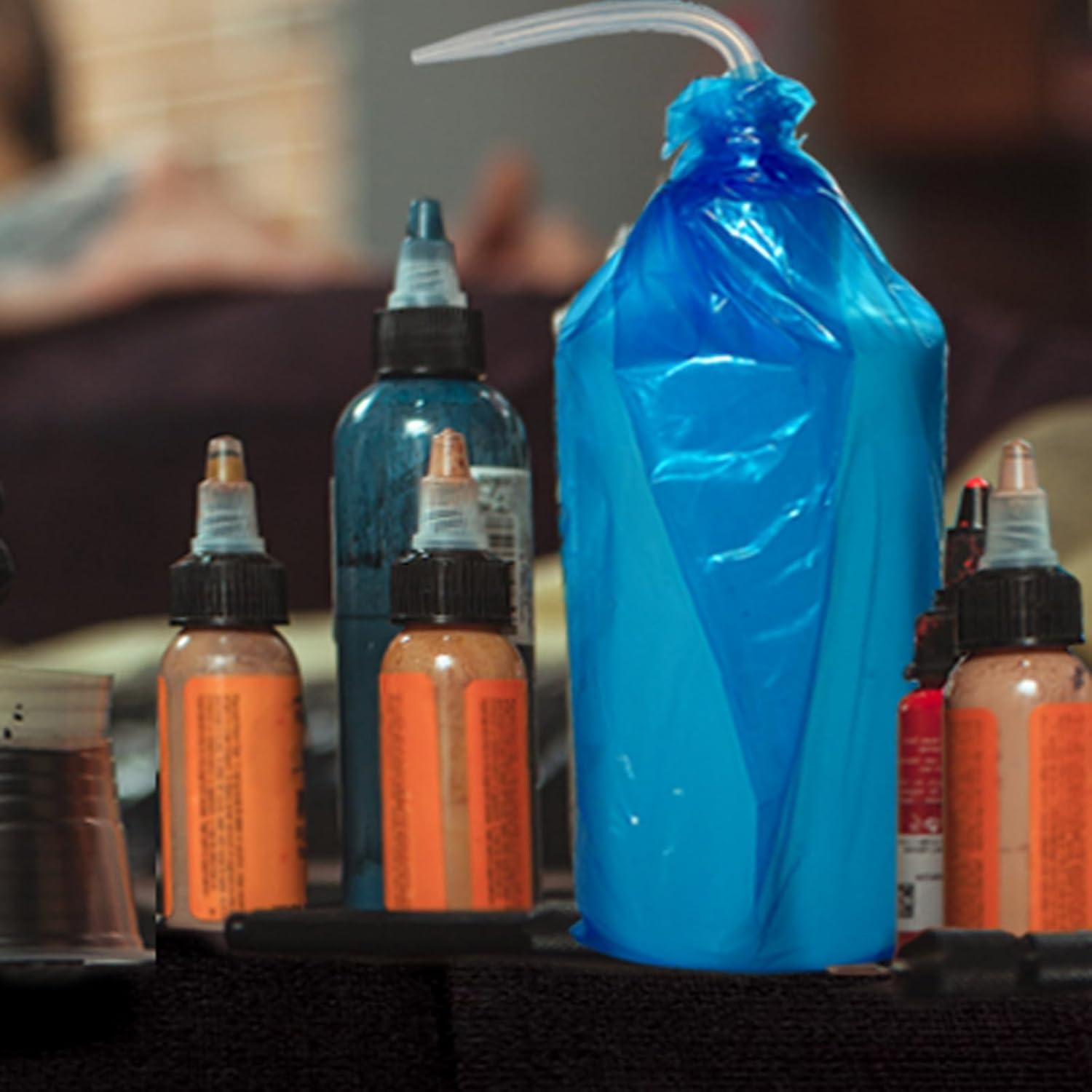 Tattoo Wash Bottle Bags - Beoncall 250Pcs Disposable Tattoo Bottle Covers Squeeze Bottle Bags Lab Wash Bottle Covers Sleeves Blue for Tattoo Bottles Tattoo Supplies Tattoo Kit&hellip; image number 6