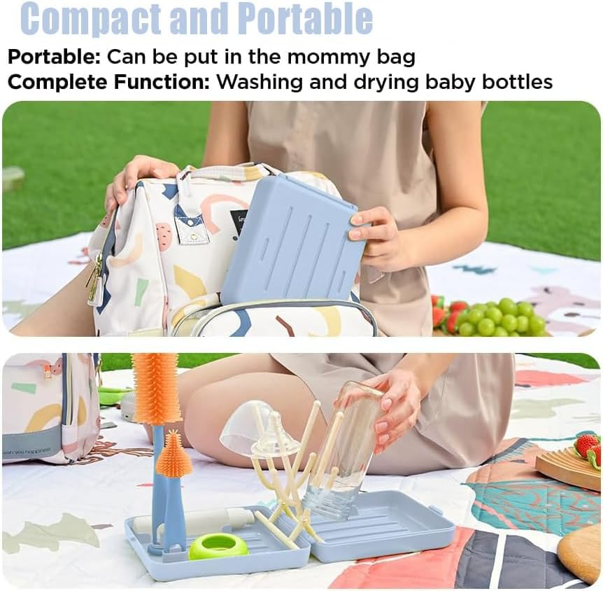 WADY Baby Bottle Brush Kit - Stable Bottle Cleaning Kit Easy to Use Baby Bottle Cleaning Tool Portable Traveling Bottle Cleaner Kit Versatile Baby Bottle Cleaner Brush Set for Babies (Blue)