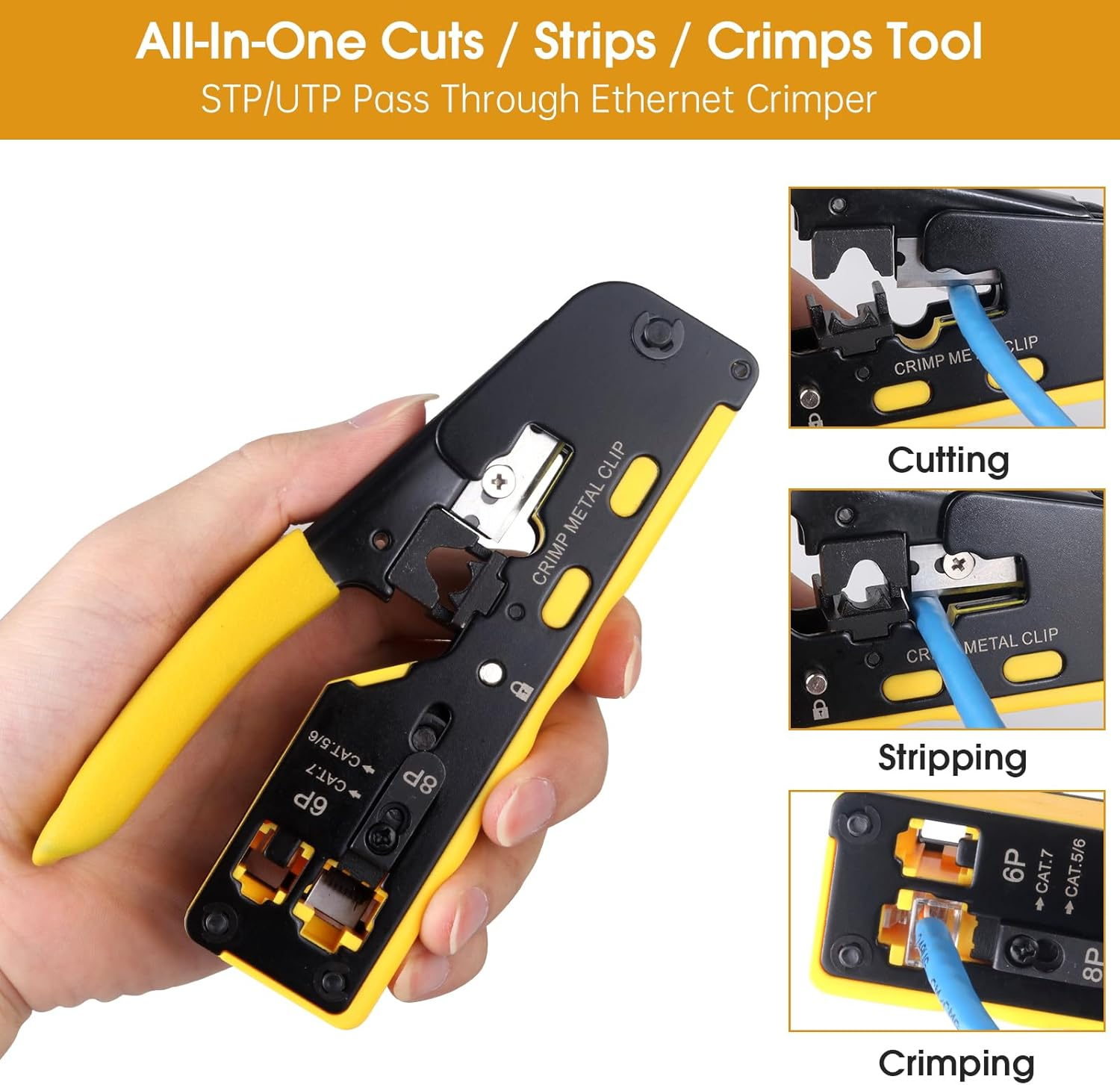 Duogalia RJ45 Crimping Tool Kit Ethernet Crimp Tool Set (Yellow) image number 3
