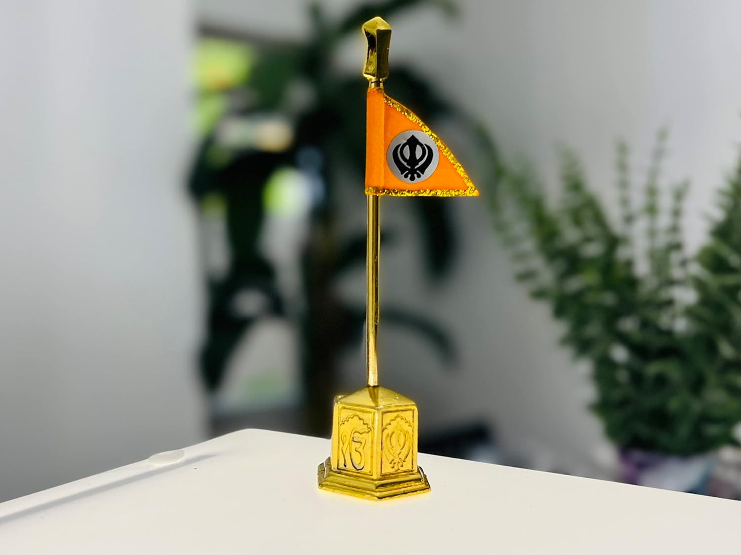 Nishan Sahib Khanda Model for Car Dashboard and Table Punjabi Home Decor Golden Sikh Punjabi Car Dashboard Accessory for Punjabi Car Dashboard Gold Plated Perfect Size for Car Dashboard 13 CM Long. image number 2
