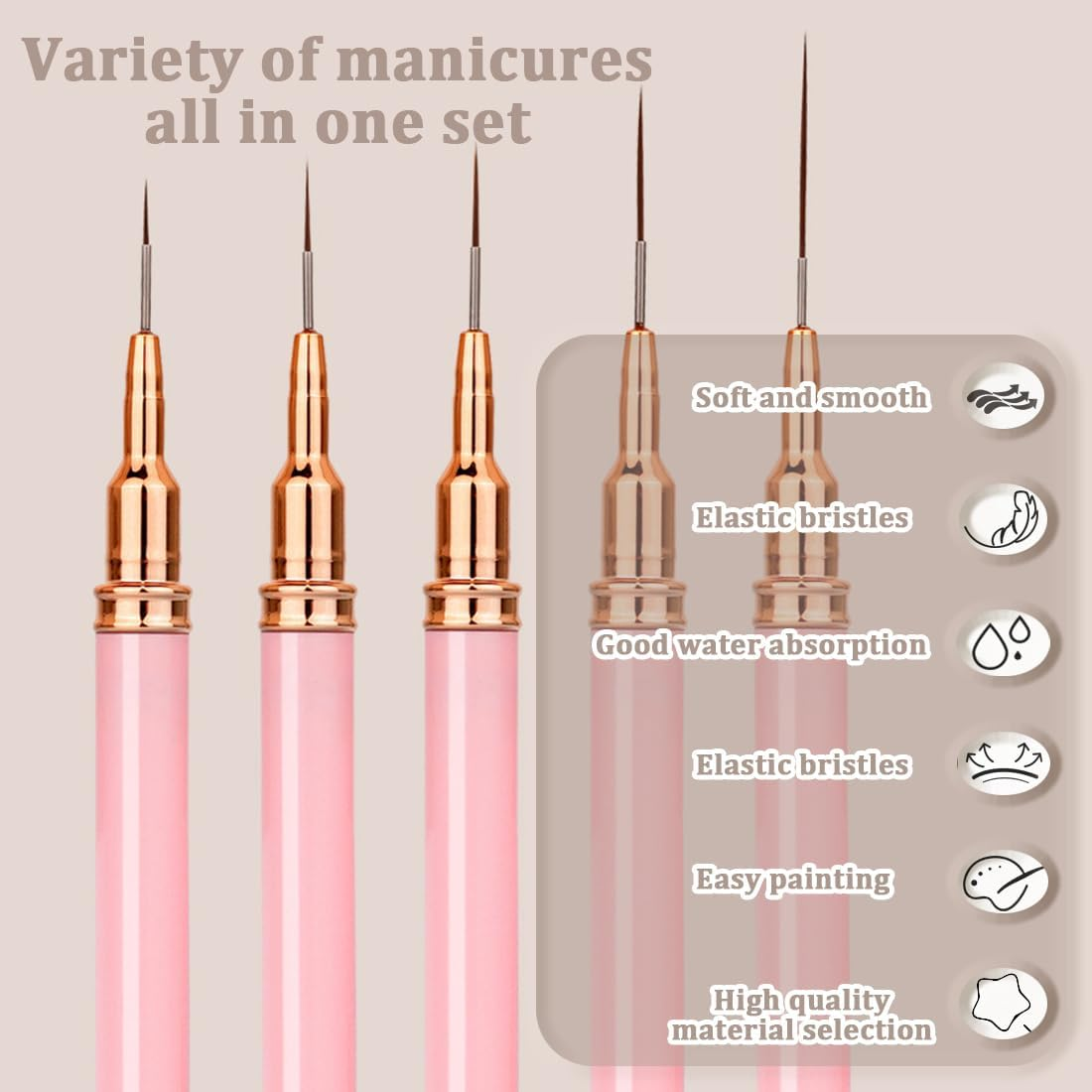 5 Pieces Nail Art Liner Brush Gel Nail Polish Painting Nail Point Drawing Tool for Long Lines Art Design Pen Set, Metal Handle Nail Art Design Brush for Women image number 3