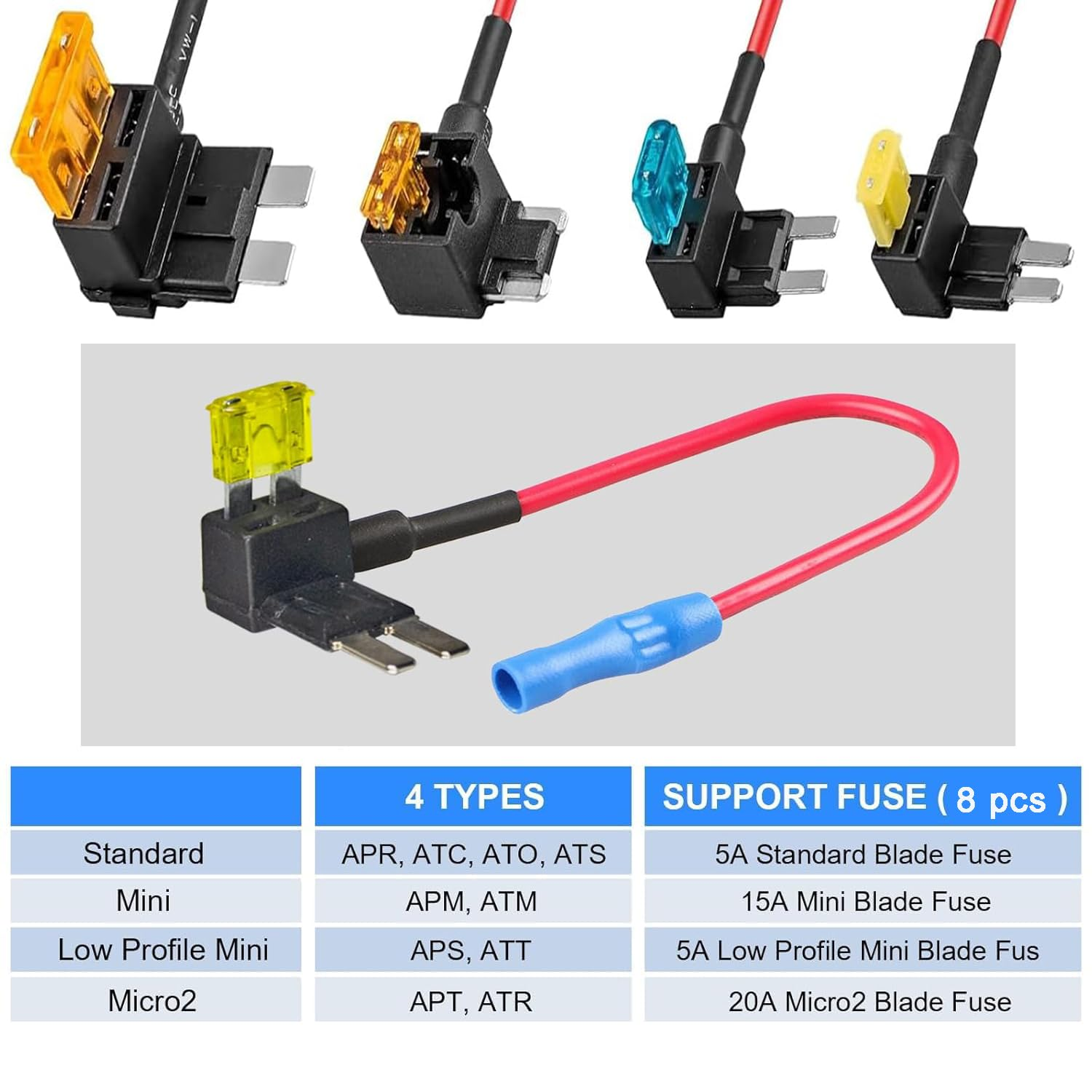 Lxcshljx 8 Pcs 12V Car Add-A-Circuit Fuse Tap, 4 Types Car Fuse Tap Kit, Standard Mini Micro2 and Low Profile Mini Fuse Taps, ATO ATC ATM APM Fuse Holder with Tap Adapter for Cars Trucks Boats image number 5