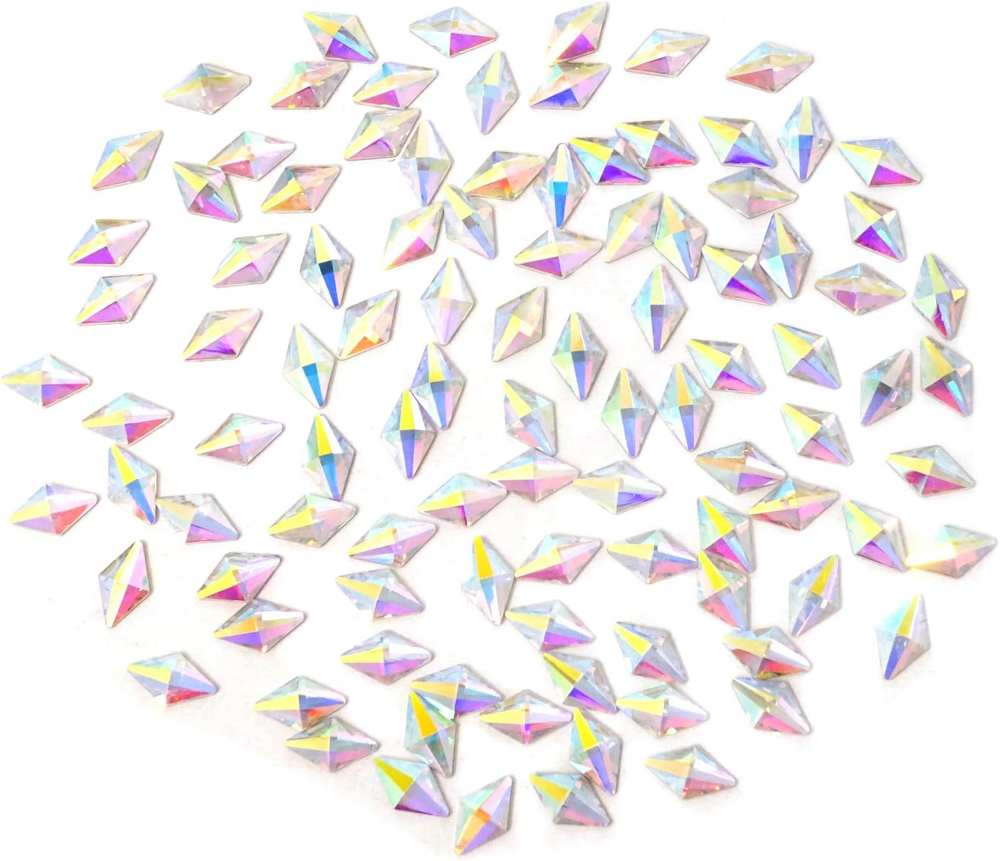 Honbay 100PCS 6X10Mm Crystal AB Flat Back Rhinestones Super Shiny Rhombus Gems for Nail Art, DIY Crafts, Phone, Clothes, Shoes and More image number 2