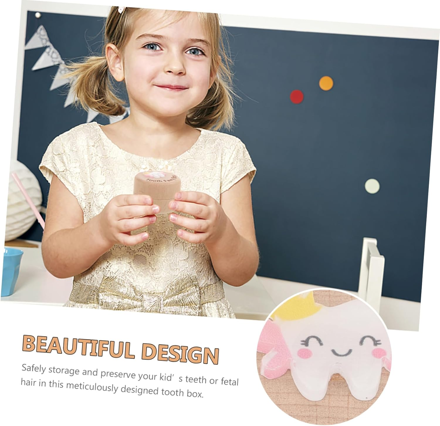 Wooden Tooth Holder Box Fetal Hair Saver Organizer for Boys and Girls Teeth Container image number 4