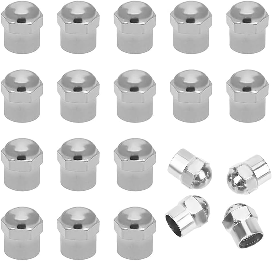 20Pcs Chrome Hexagon Tyre Valve Dust Caps Plastics Dome Metal Valve with Red O-Ring Rubber Seal for Motorcycle Cars Bicycles Trucks Scooter SUV Van,Plastics Tire Valve Caps image number 4