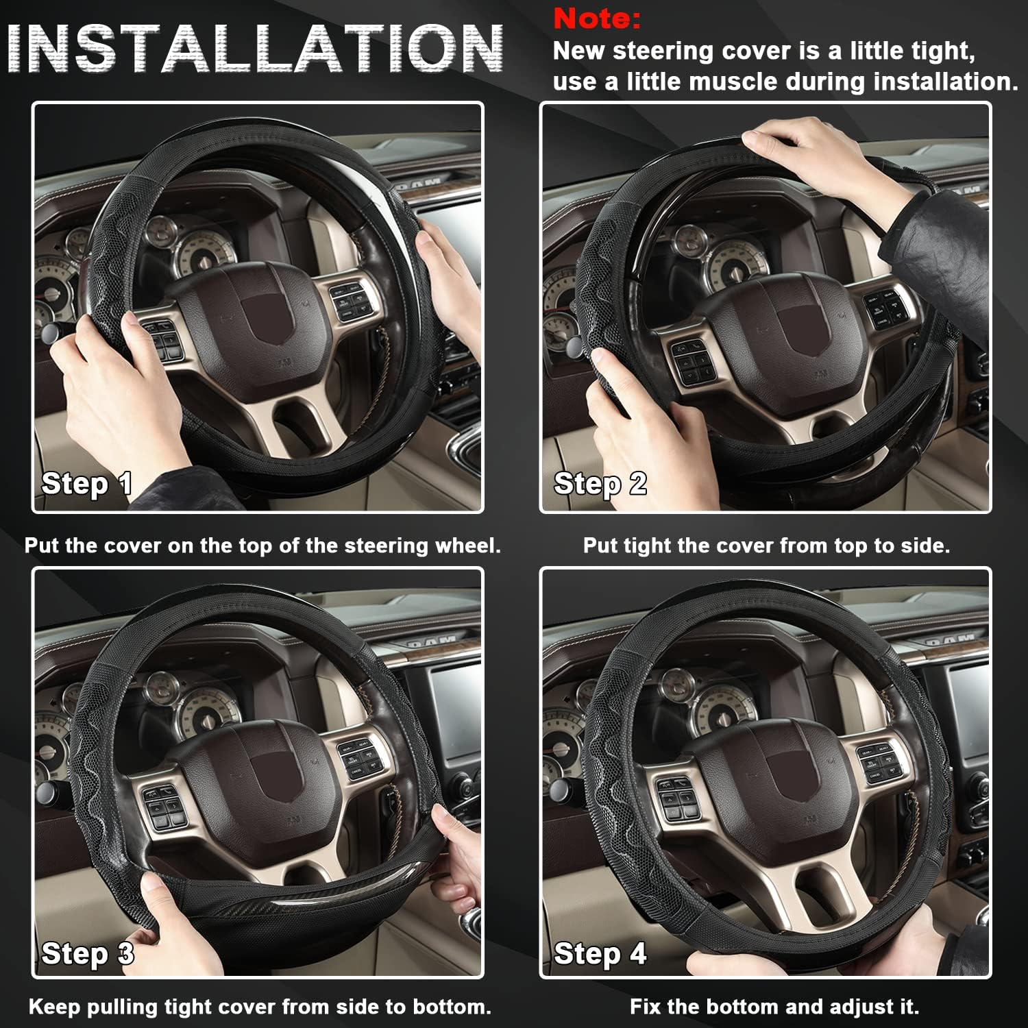 GIANT PANDA Steering Wheel Cover for Dodge Ram 1500 - Car Steering Wheel Covers for Dodge Ram 2500 3500 15.5-16 Inch - Blue image number 4