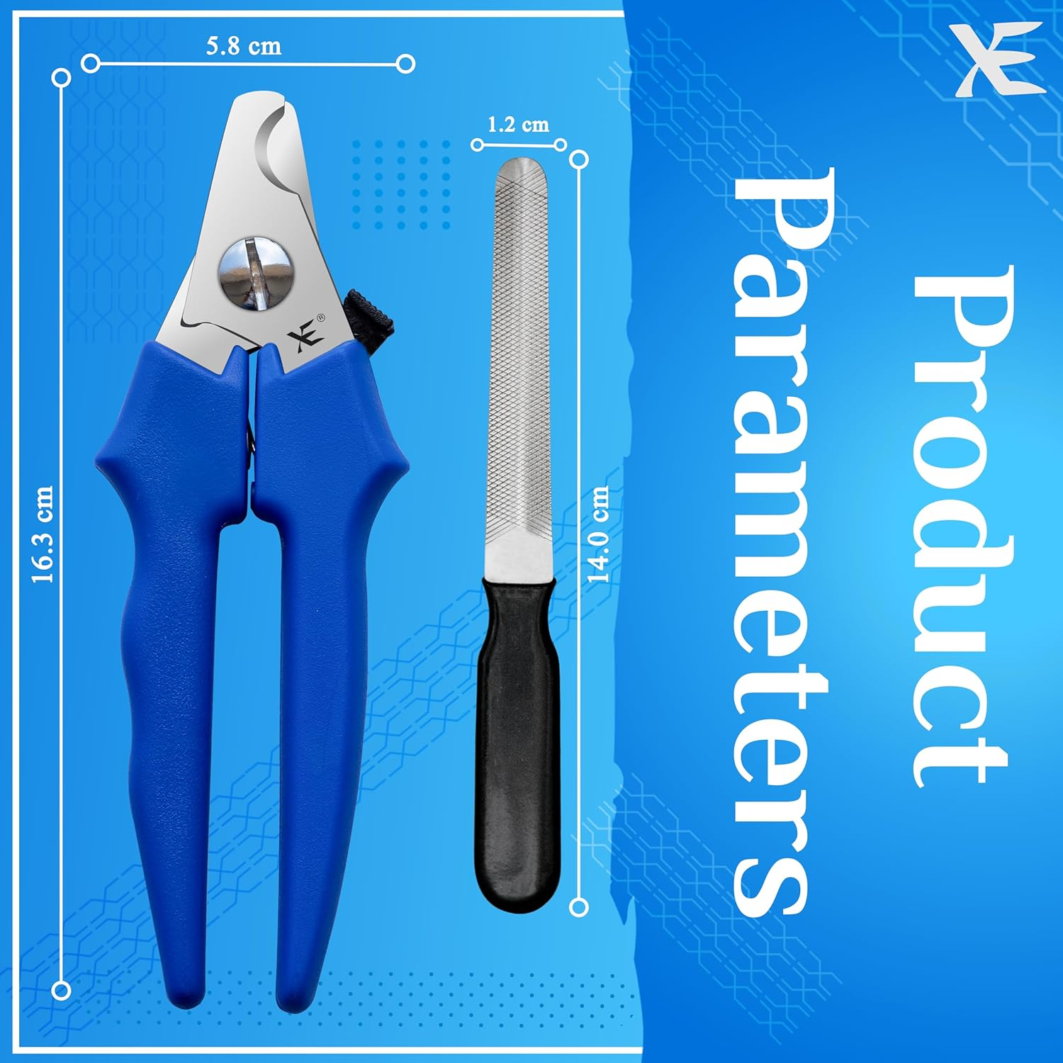 XE Stainless Steel Pet Nail Clipper &ndash; Non-Slip Handle Nail Cutter for Pets with Protection Guard, Cat and Dog Claw Trimmer with Nail File, Professional Grooming Tool for Dogs, Cats & Other Pets image number 1