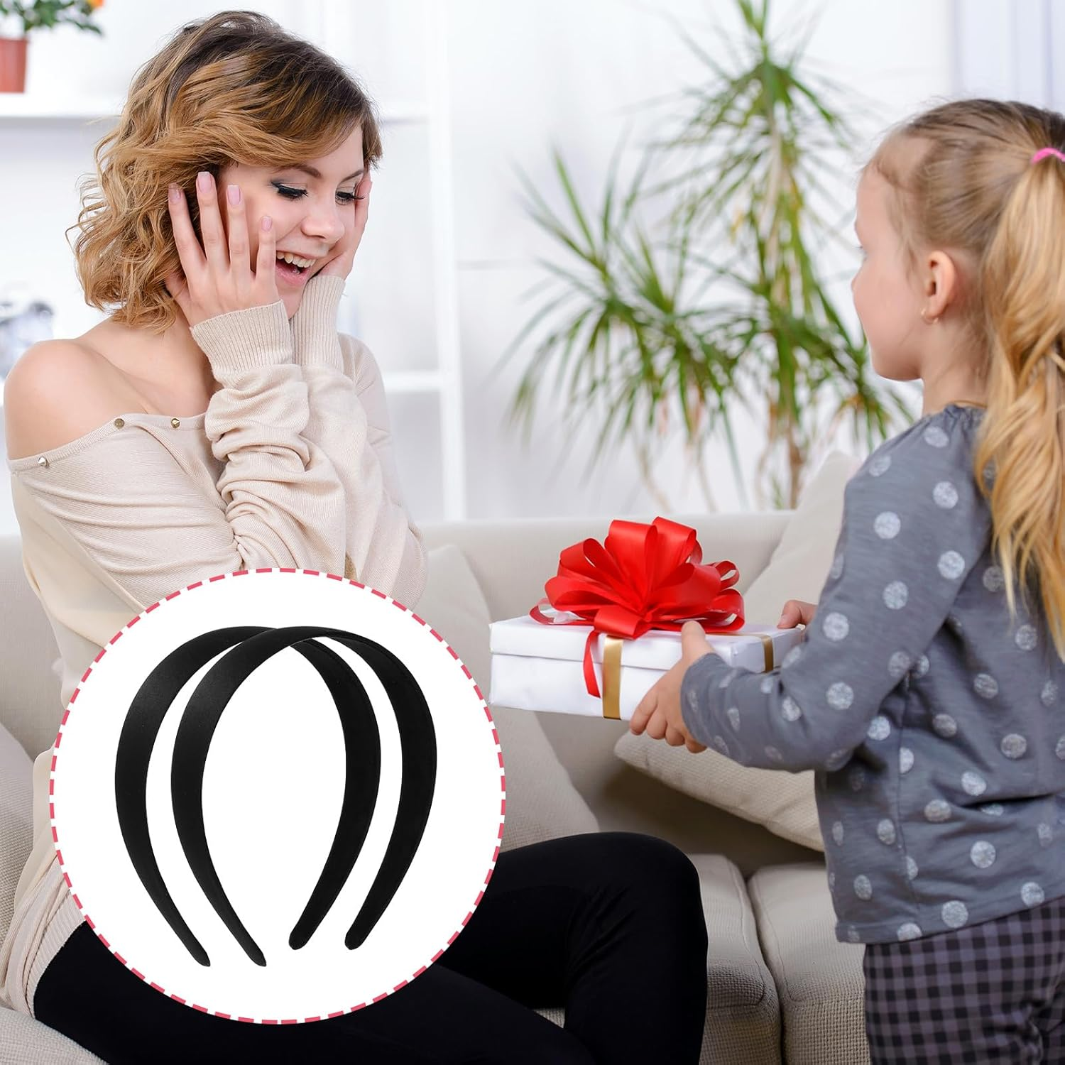 Hpmjz 2Pcs Satin Headbands Women Wide Head Band Black Fashion Hairband Elastic Solid Hair Bands Plain Hard Hoops Solid Hair Accessories Gift for Girl Cosplay Holiday Halloween Christmas(Width 2.5Cm) image number 1