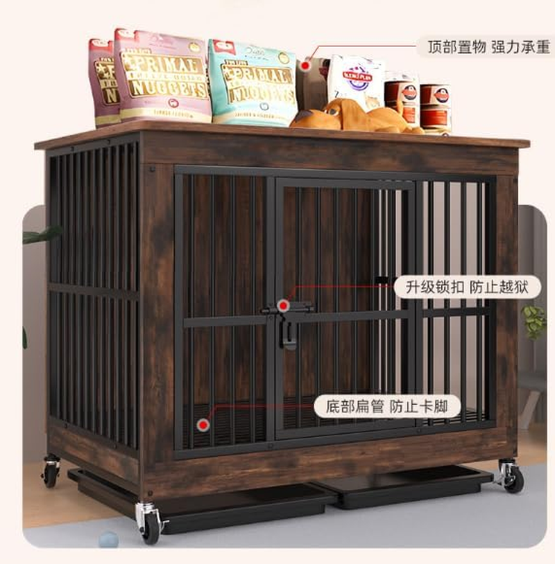 Heavy Duty Dog Crate Furniture, Dog Kennel with Locks and Trays, Chew-Proof Dog Cage for Small Medium Breeds with Wheels and Built-In Top Storage Function, for Living Rooms, Bedrooms, Farmhouses image number 2