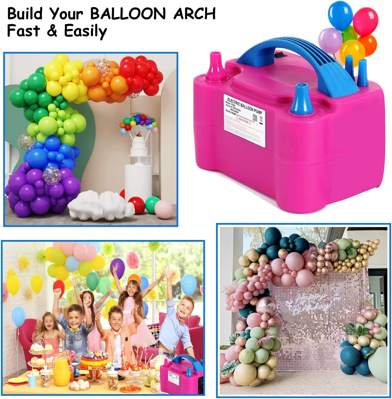 Electric Air Balloon Pump,Portable Dual Nozzle Electric Balloon Inflator/Blower for Rose Red 220V-240V 600W Balloon Blower Pump for Party Decoration, Faster and save Time image number 1