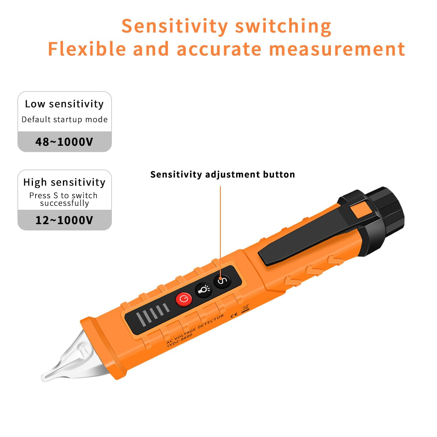 QUMOX Non-Contact Voltage Tester 12-1000V Adjustable Sensitivity AC Voltage Detector Pen Live/Null Wire Tester Buzzer Alarm Wire Breakpoint Finder image number 6