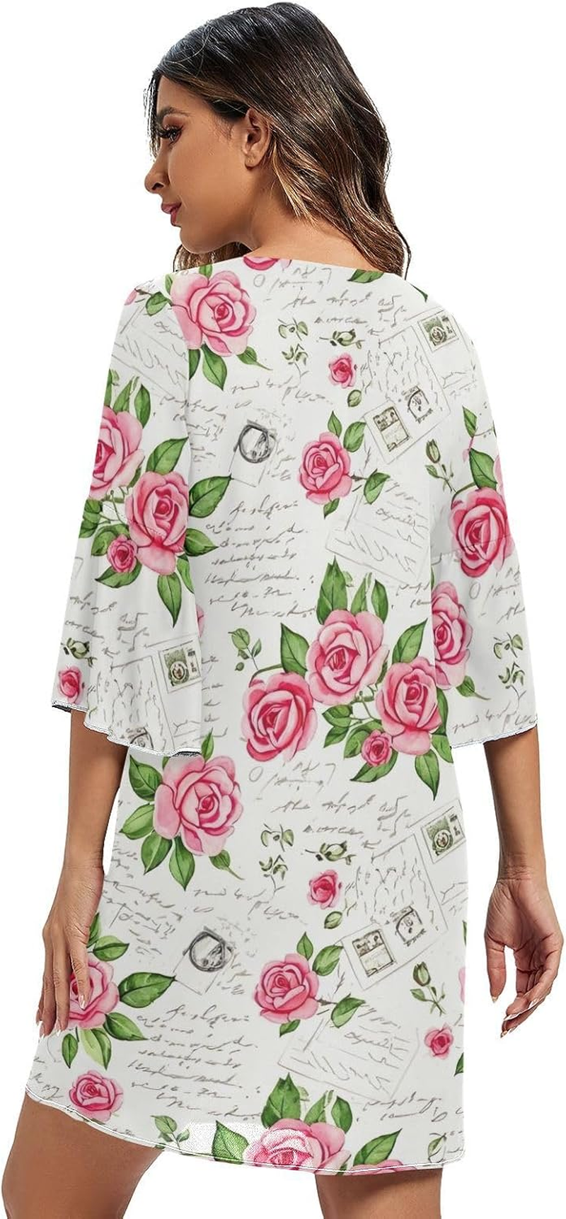 Vintage Postcards Chiffon V Neck Dress Printed Line Maternity Dress image number 3