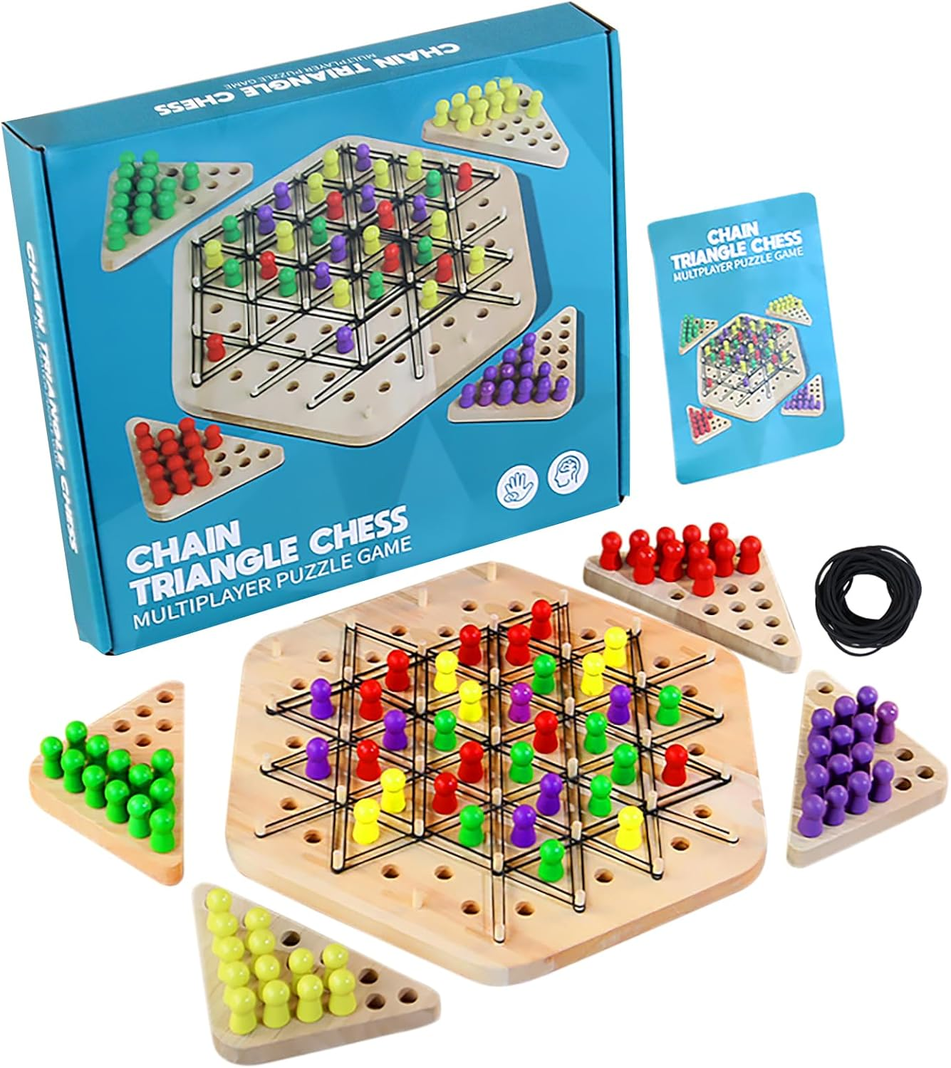 Chain Triangle Chess Game Wooden, Triggle Game for Kids and Adults, Multiplayer Puzzle Game, 2 to 4 Players image number 1