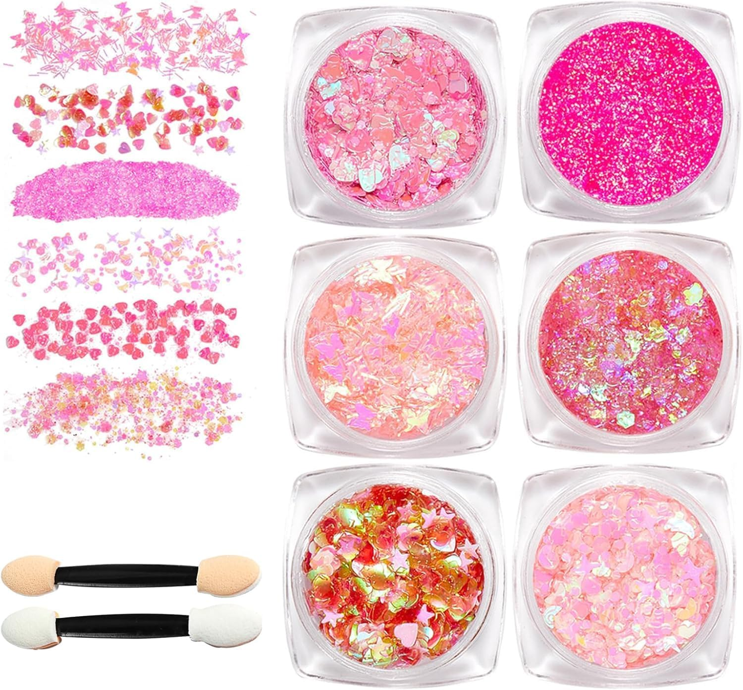 Face & Body Glitter Gel, 6 Shapes Festival Makeup Glitter, Chunky for Face Hair Nails, Holographic Cosmetic Laser Powder Festival Makeup (White, Glitter Gel)