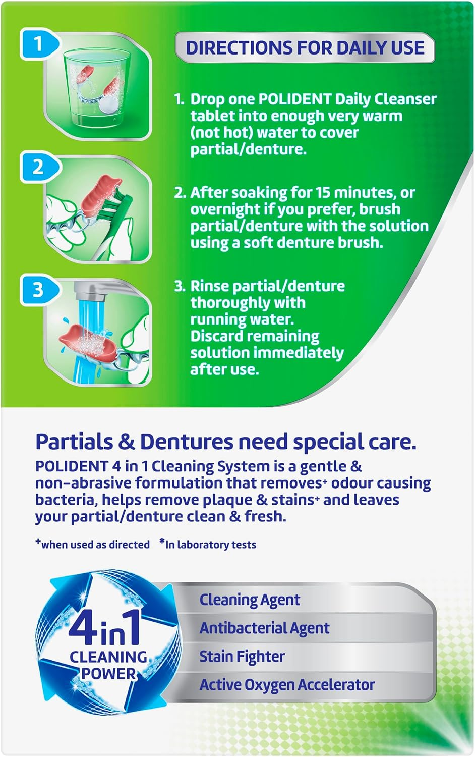 Polident Whitening Denture Cleaner Daily Cleanser for Partials/Dentures, 36 Pack