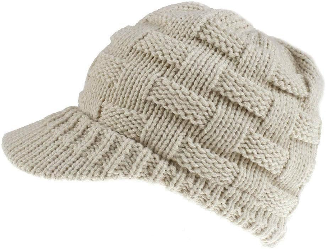 TOZLU Women'S Warm Chunky Cable Knit Messy Bun Hat Ponytail Visor Beanie Cap - Army Green image number 6