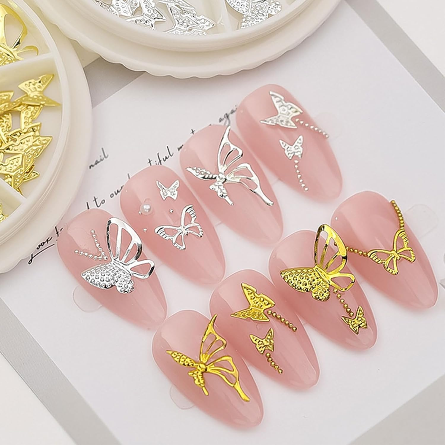 Butterfly Nail Charms, 2 Boxes Gold Silver Butterfly Nail Gemstones, Metal Alloy Hollow Butterflies Nail Art Decoration Accessories Nail Studs for Women and Girls, Manicure Design image number 3