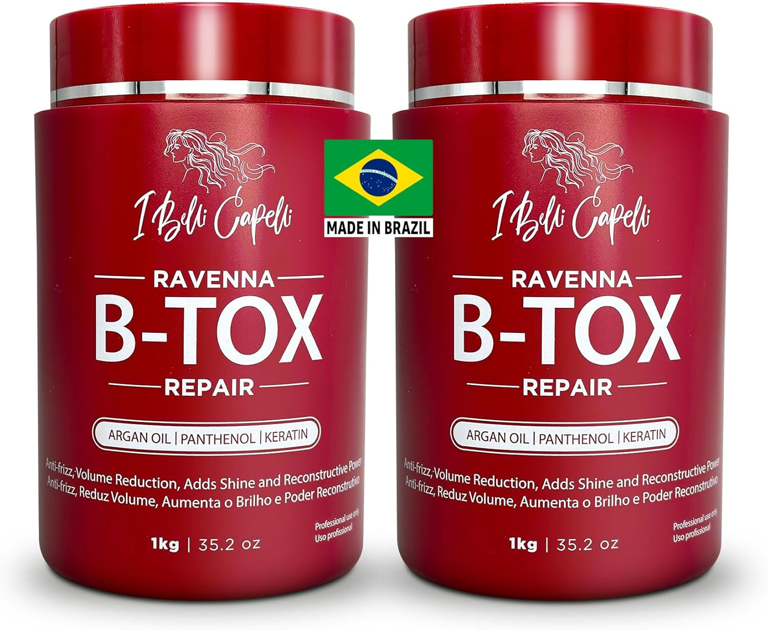 I Belli Capelli Ravenna Repair Hair B-Tox -Cirugia Capilar Para El Cabello, Formaldehyde-Free- B-Tox Capilar Para El Cabello, Long Lasting Anti-Frizz,B-Tox Hair Treatment, Pack of 2 (35.2 Oz/1Kg)