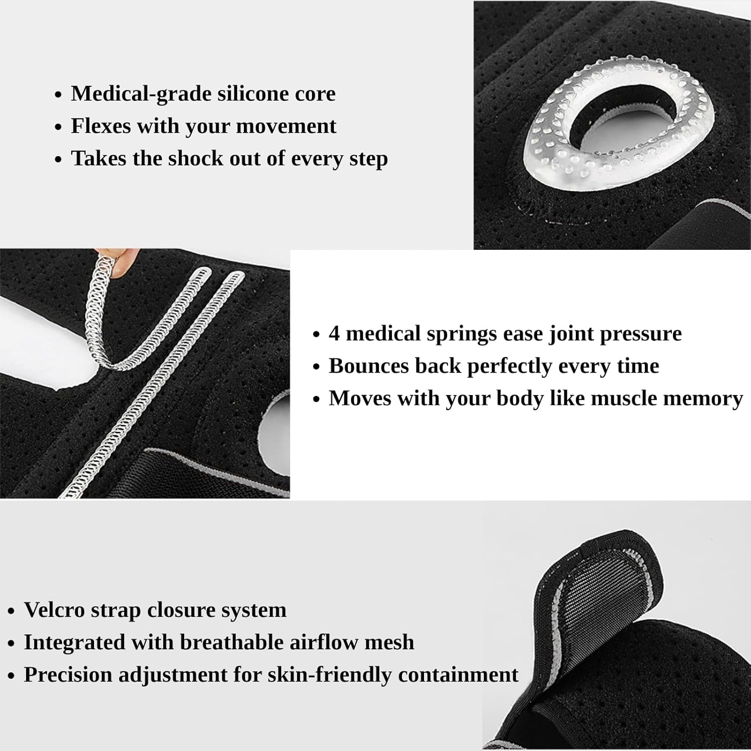 Unisex Adjustable Knee Brace with 4-Way Strap System & Open-Patella Stabilizer - Knee Support for Arthritis, Meniscus Tears, ACL Injuries, Sports Recovery & Workout Protection - Gray - Black-Gray image number 3